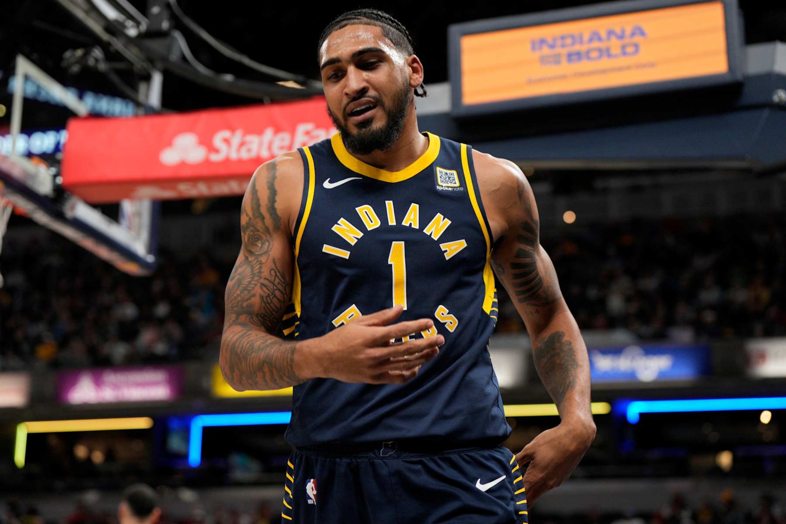 INDIANAPOLIS, INDIANA - JANUARY 08: Obi Toppin #1 of the Indiana Pacers plays during an NBA basketball game against the Chicago Bulls at Gainbridge Fieldhouse on January 08, 2025 in Indianapolis, Indiana. NOTE TO USER: User expressly acknowledges and agrees that, by downloading and or using this Photograph, user is consenting to the terms and conditions of the Getty Images License Agreement. (Photo by Jeff Dean/Getty Images) INDIANAPOLIS, INDIANA - JANUARY 08: Obi Toppin #1 of the Indiana Pacers plays during an NBA basketball game against the Chicago Bulls at Gainbridge Fieldhouse on January 08, 2025 in Indianapolis, Indiana. NOTE TO USER: User expressly acknowledges and agrees that, by downloading and or using this Photograph, user is consenting to the terms and conditions of the Getty Images License Agreement. (Photo by Jeff Dean/Getty Images)