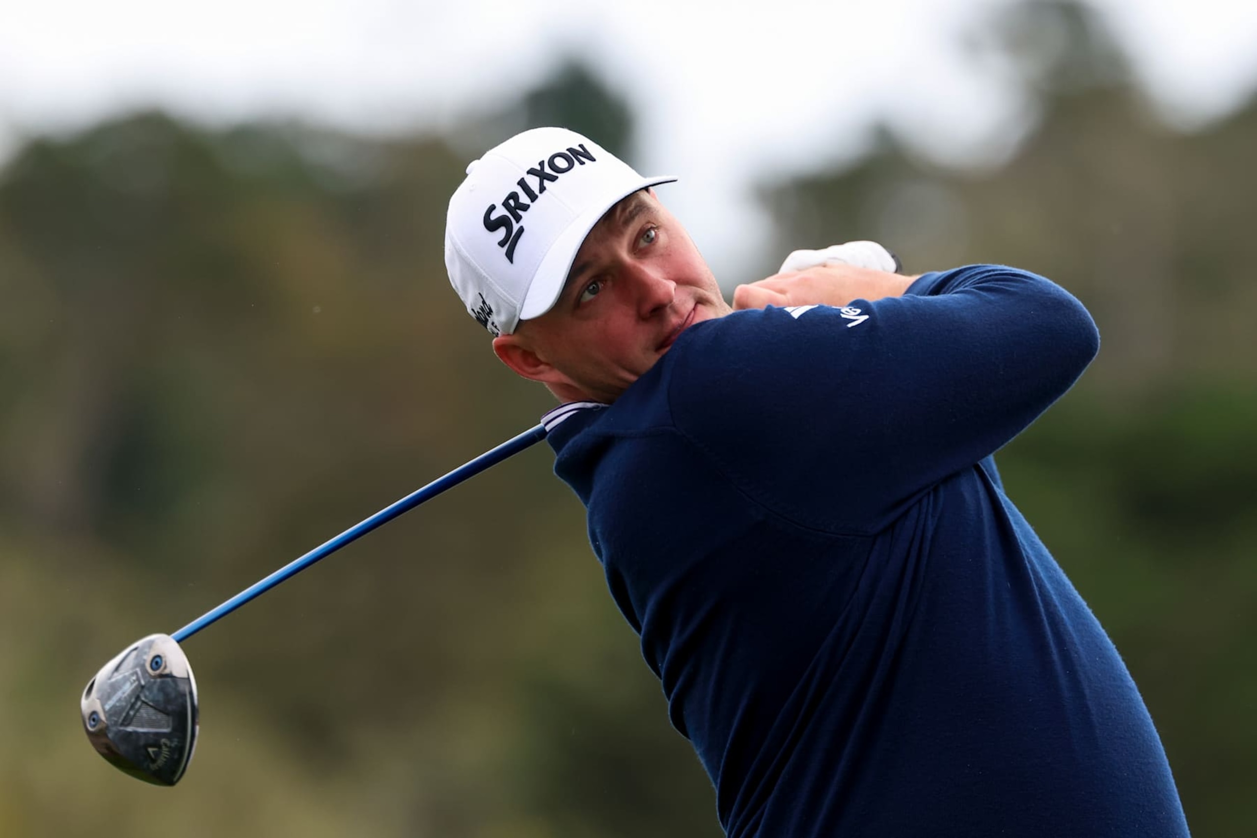 PEBBLE BEACH, CALIFORNIA - JANUARY 31: Sepp Straka of Austria hits a tee shot on the third hole during the second round of the AT&T Pebble Beach Pro-Am 2025 at Pebble Beach Golf Links on January 31, 2025 in Pebble Beach, California. (Photo by Jed Jacobsohn/Getty Images)