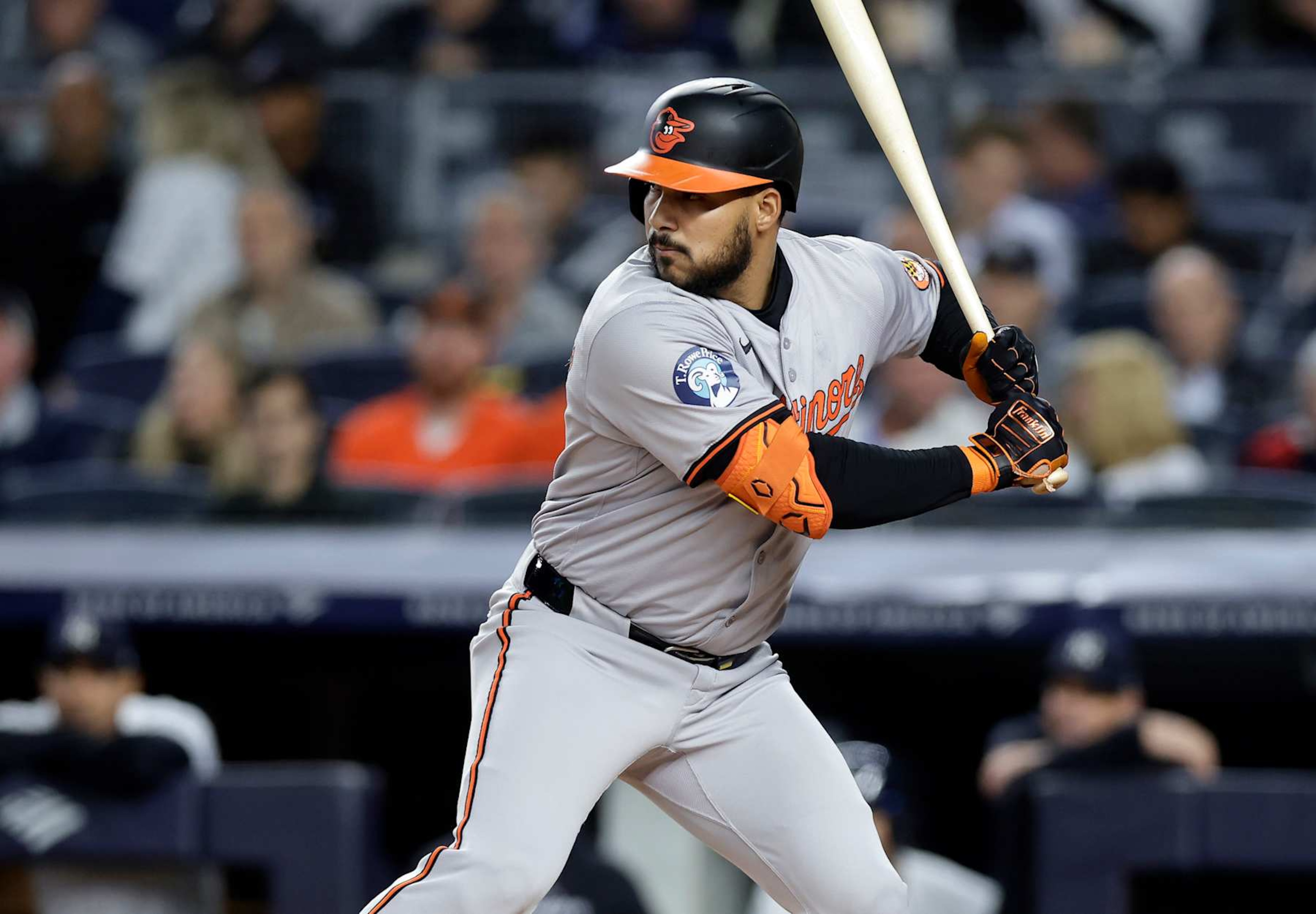 NEW YORK, NEW YORK - SEPTEMBER 24:  Anthony Santander #25 of the Baltimore Orioles in action against the New York Yankees at Yankee Stadium on September 24, 2024 in New York City. The Orioles defeated the Yankees 5-3.  (Photo by Jim McIsaac/Getty Images)