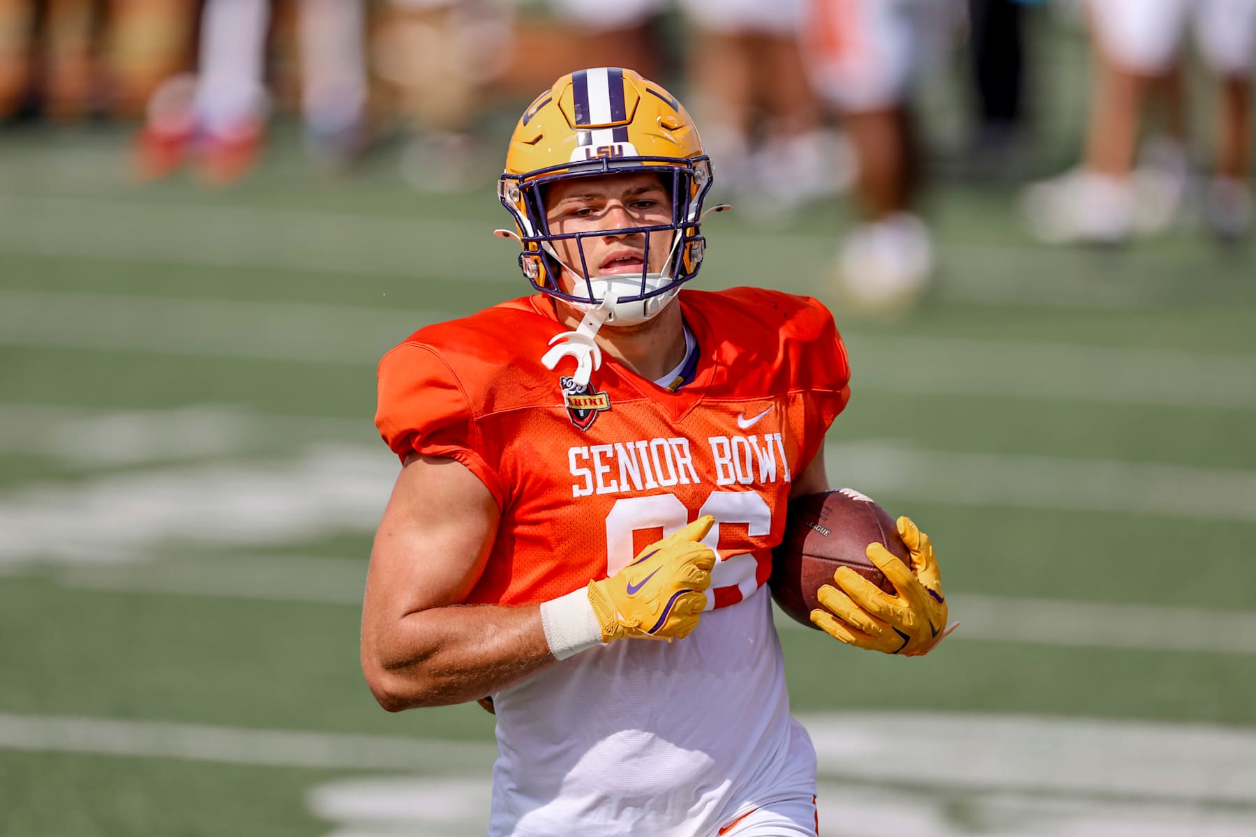 MOBILE, ALABAMA - JANUARY 29: Mason Taylor #86 of LSU during Senior Bowl practice at Hancock Whitney Stadium on January 29, 2025 in Mobile, Alabama. (Photo by Derick E. Hingle/Getty Images)