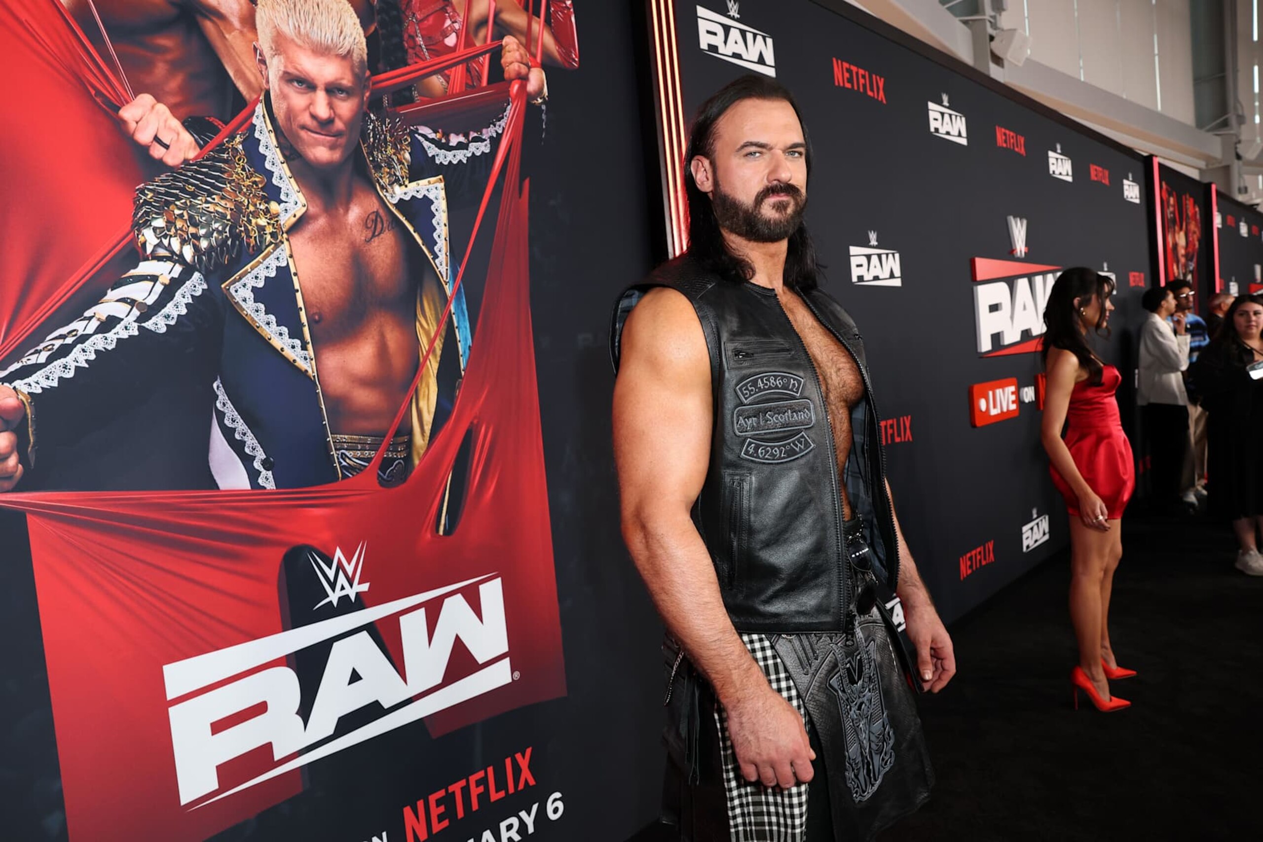 INGLEWOOD, CALIFORNIA - JANUARY 06: Drew McIntyre attends Netflix's Debut of WWE Monday Night Raw at Intuit Dome on January 06, 2025 in Inglewood, California.  (Photo by Matt Winkelmeyer/Getty Images for Netflix)