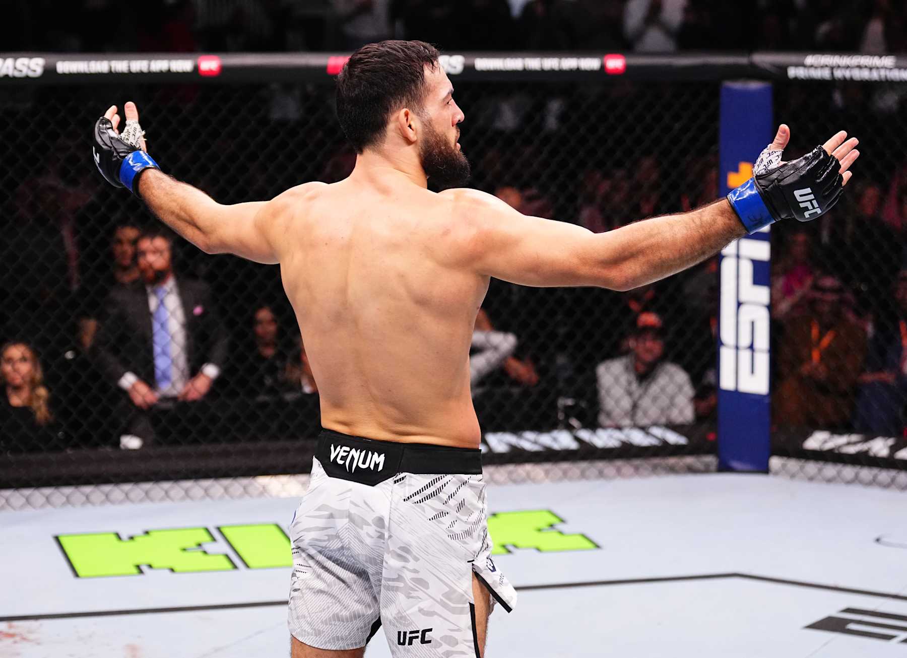 Nassourdine Imavov reacts after a knockout victory against Israel Adesanya