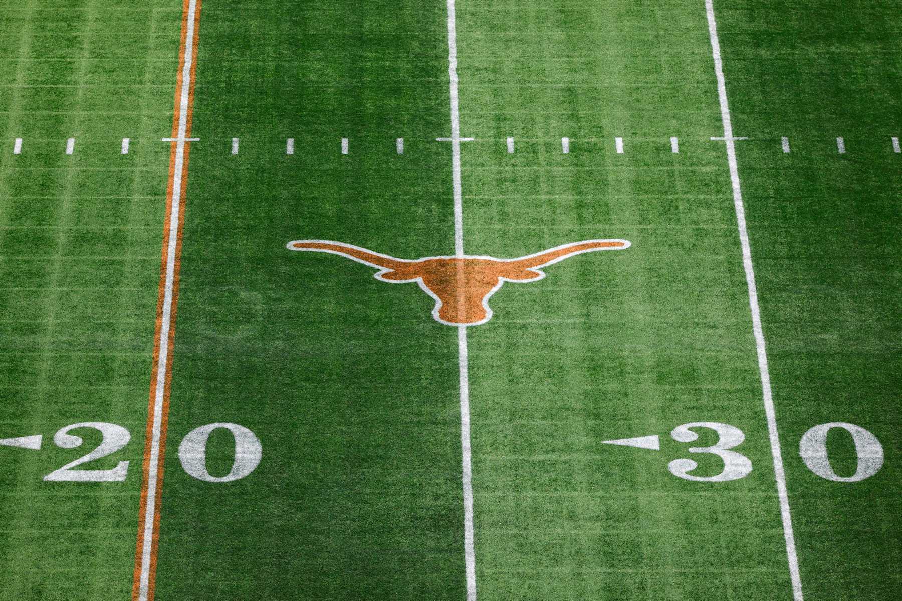 ATLANTA, GEORGIA - DECEMBER 7: A general view of the Texas Longhorns logo on the field prior to the 2024 SEC Championship between the Texas Longhorns and the Georgia Bulldogs at Mercedes-Benz Stadium on December 7, 2024 in Atlanta, Georgia. (Photo by Todd Kirkland/Getty Images)
