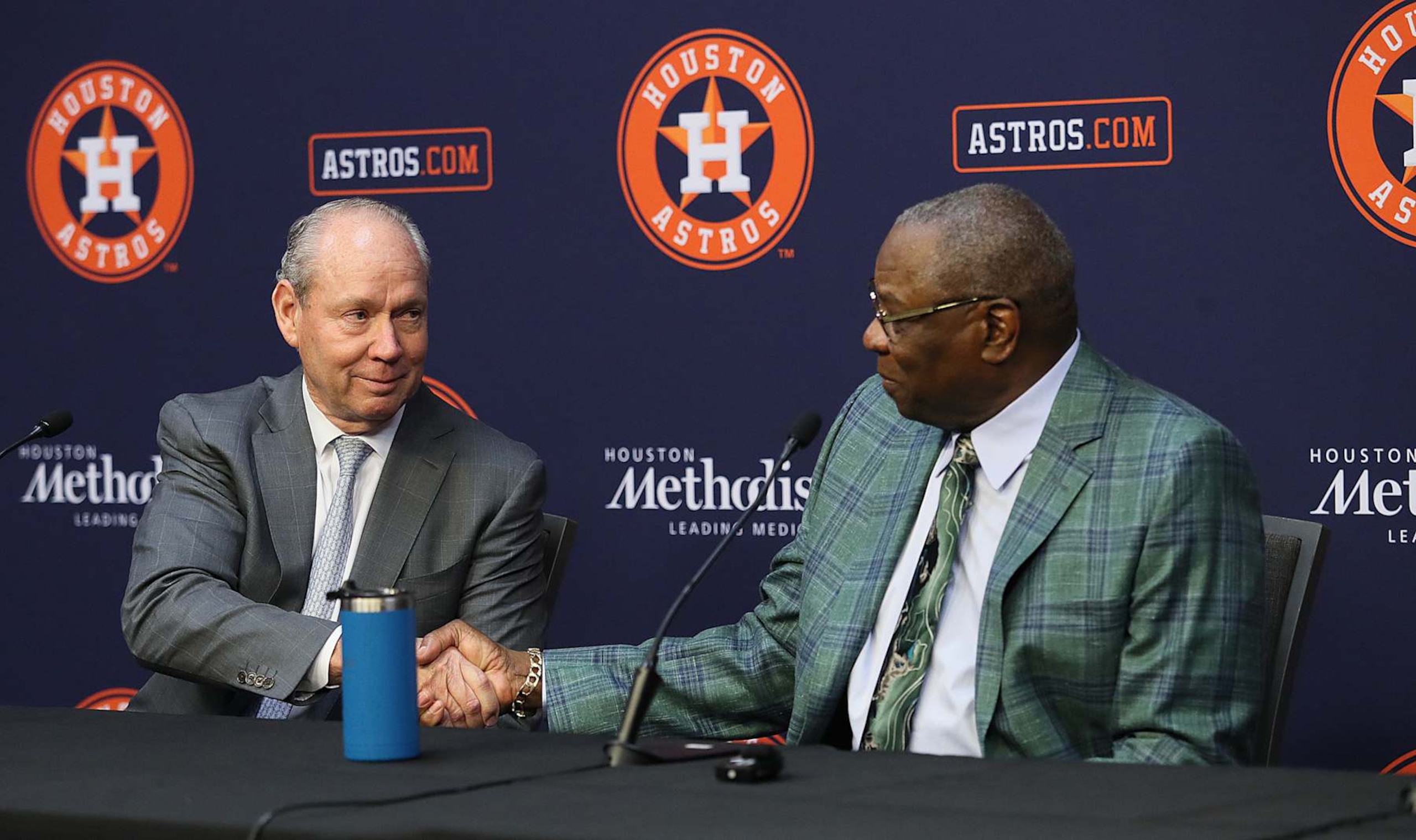Jim Crane (left) and Dusty Baker (right) in October 2023 Jim Crane (left) and Dusty Baker (right) in October 2023