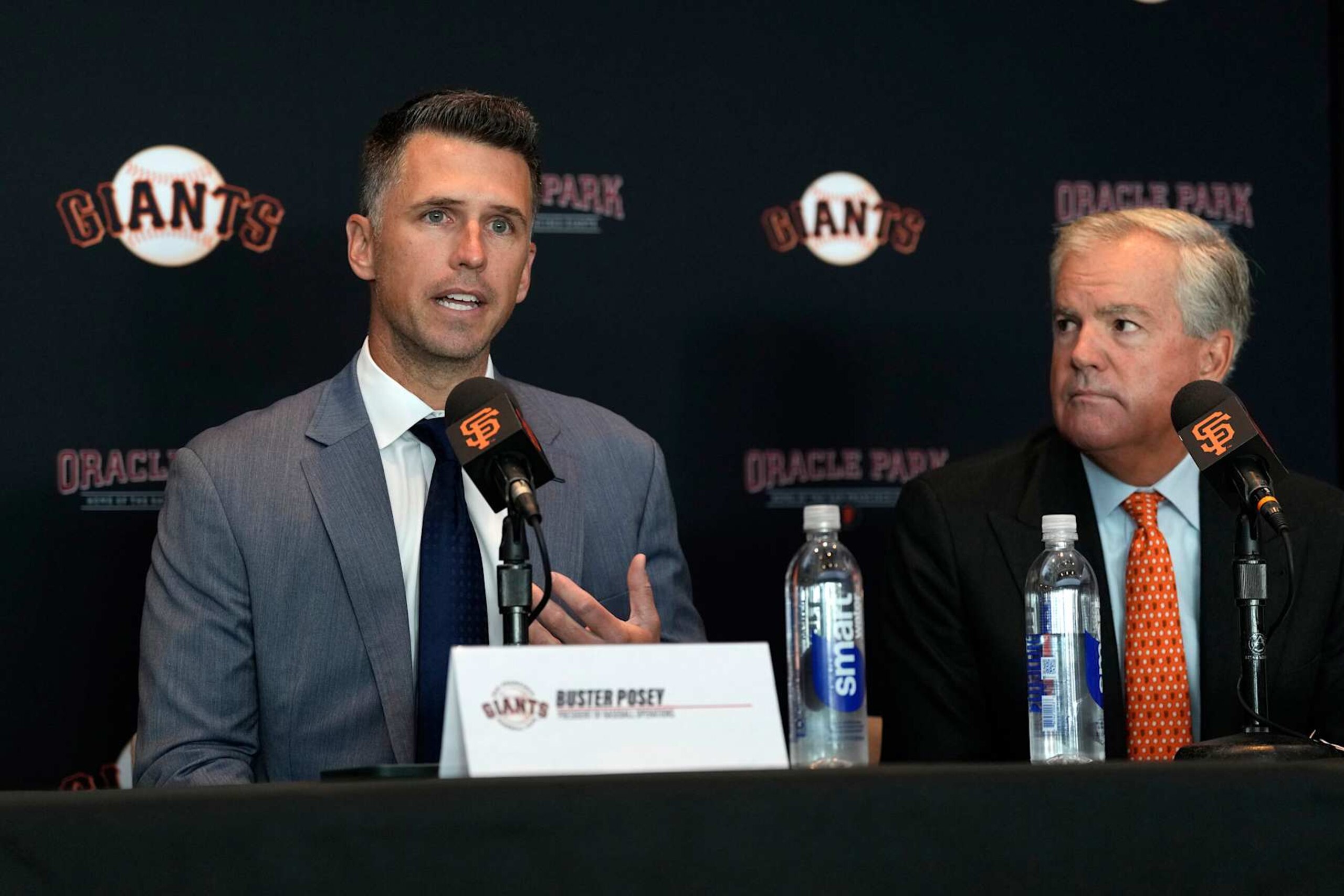 Buster Posey (left) and Greg Johnson in October 2024 Buster Posey (left) and Greg Johnson in October 2024
