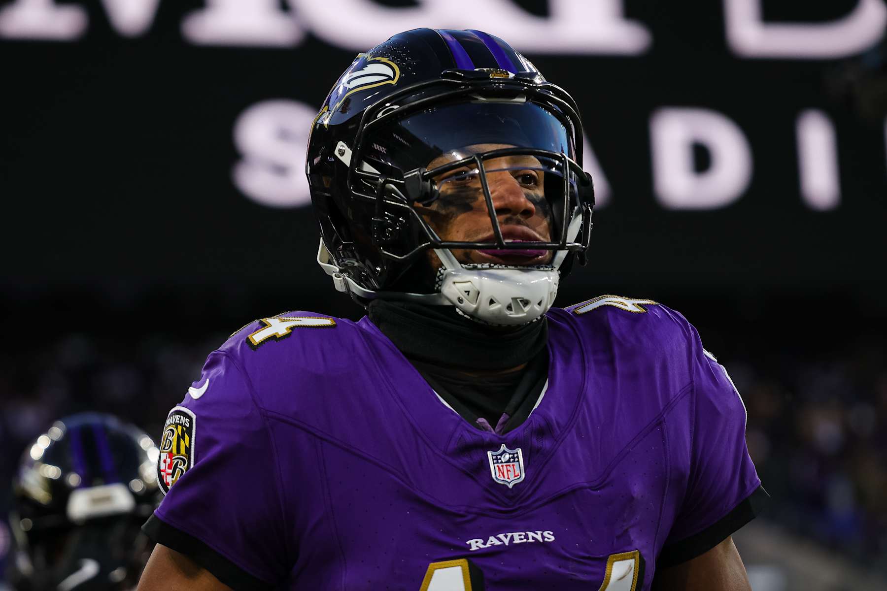 BALTIMORE, MD - JANUARY 04: Marlon Humphrey #44 of the Baltimore Ravens looks on against the Cleveland Browns during the first half at M&T Bank Stadium on January 4, 2025 in Baltimore, Maryland. (Photo by Scott Taetsch/Getty Images)