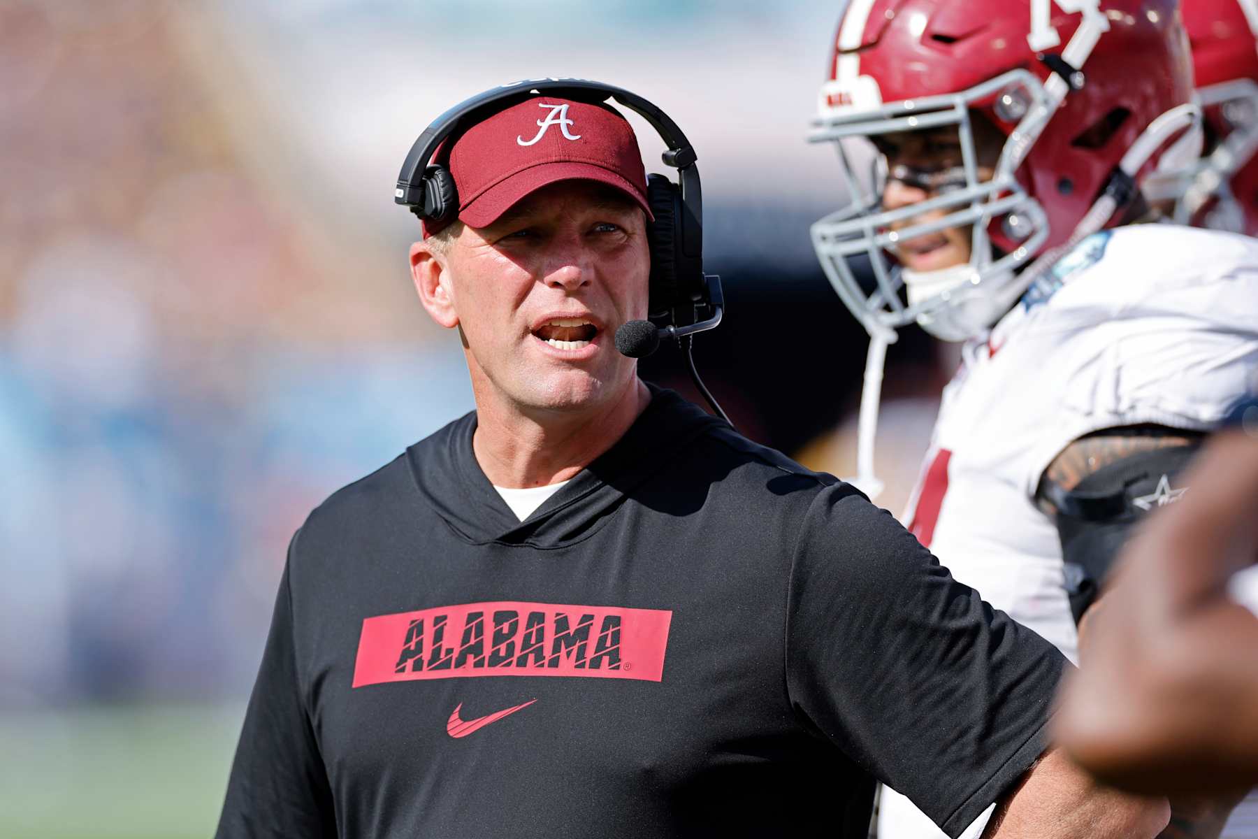 TAMPA, FL - DECEMBER 31: Alabama Crimson Tide head coach Kalen DeBoer looks on during the ReliaQuest Bowl against the Michigan Wolverines on December 31, 2024 at Raymond James Stadium in Tampa, Florida. (Photo by Joe Robbins/Icon Sportswire via Getty Images)