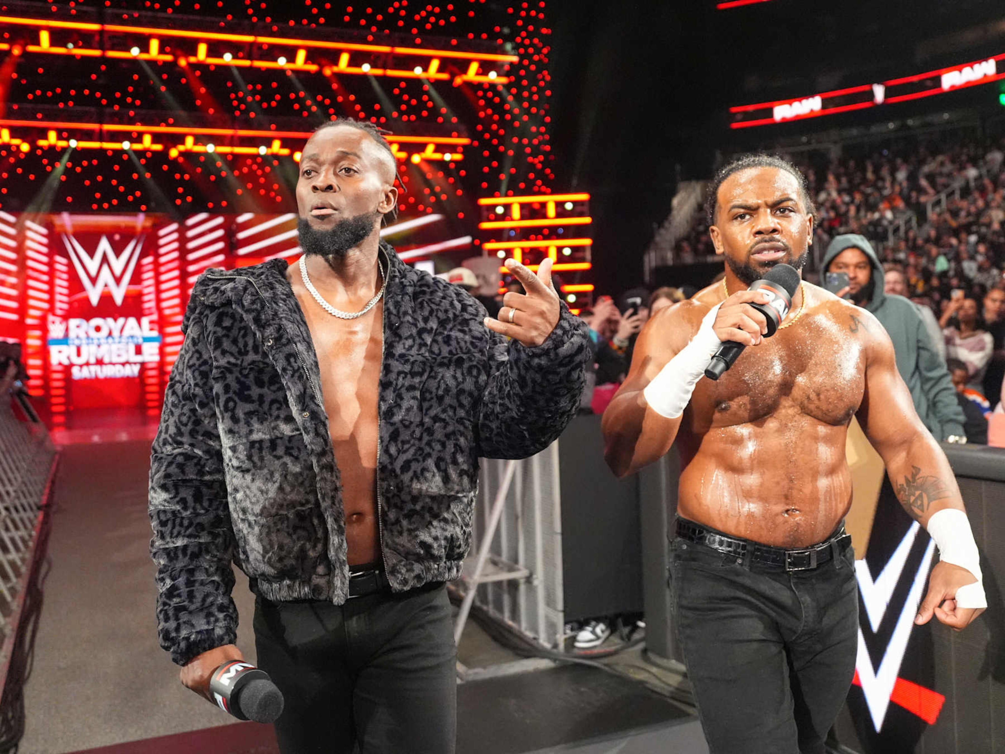 ATLANTA, GEORGIA - JANUARY 27: Kofi Kingston and Xavier Woods make their way to the ring during WWE Monday Night RAW at State Farm Arena on January 27, 2025 in Atlanta, Georgia. (Photo by WWE/Getty Images) ATLANTA, GEORGIA - JANUARY 27: Kofi Kingston and Xavier Woods make their way to the ring during WWE Monday Night RAW at State Farm Arena on January 27, 2025 in Atlanta, Georgia. (Photo by WWE/Getty Images)