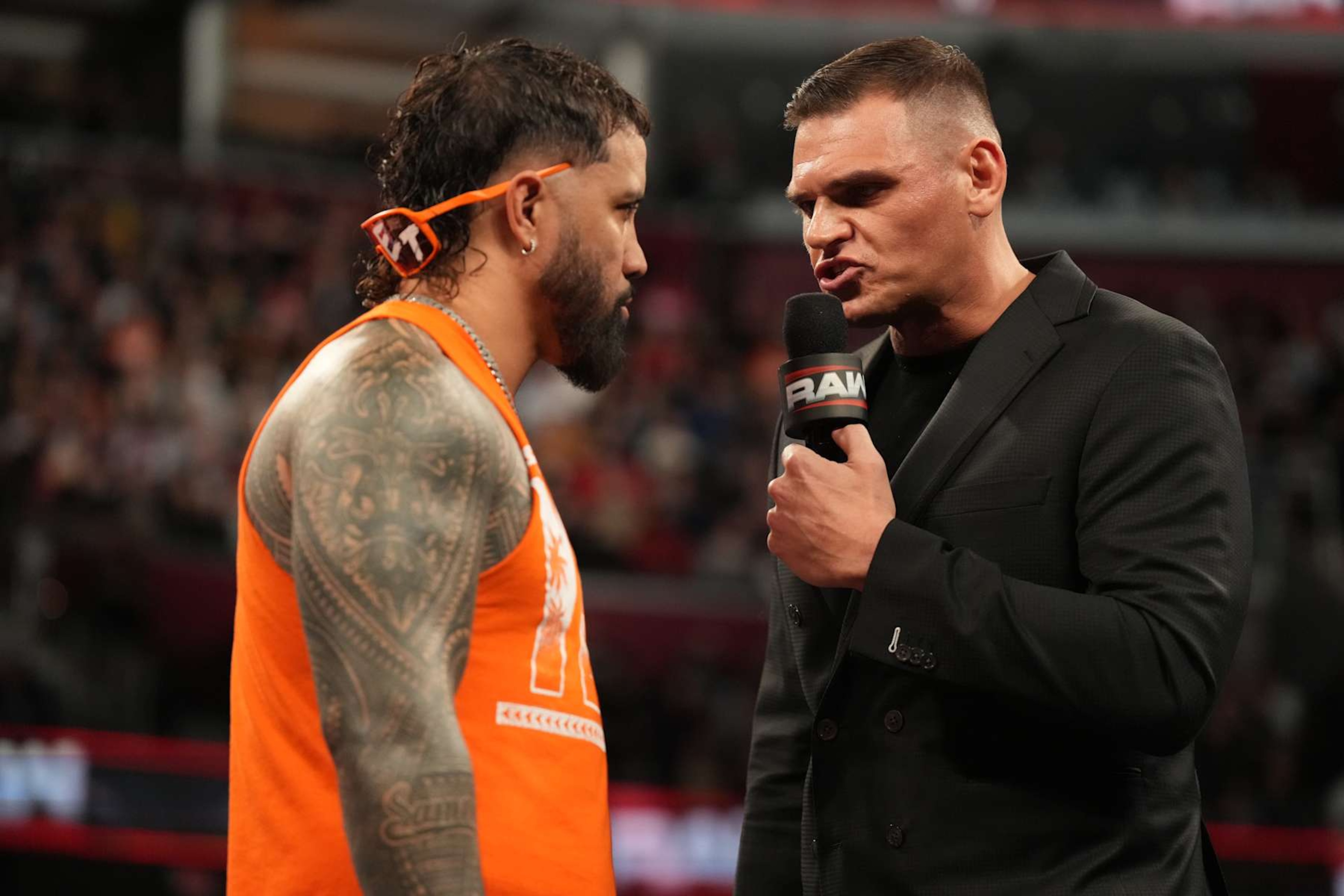 CLEVELAND, OHIO - FEBRUARY 3: Jey Uso and Gunther face off during Monday Night RAW at Rocket Mortgage Fieldhouse on February 3, 2025 in Cleveland, Ohio. (Photo by Craig Ambrosio/WWE via Getty Images) CLEVELAND, OHIO - FEBRUARY 3: Jey Uso and Gunther face off during Monday Night RAW at Rocket Mortgage Fieldhouse on February 3, 2025 in Cleveland, Ohio. (Photo by Craig Ambrosio/WWE via Getty Images)