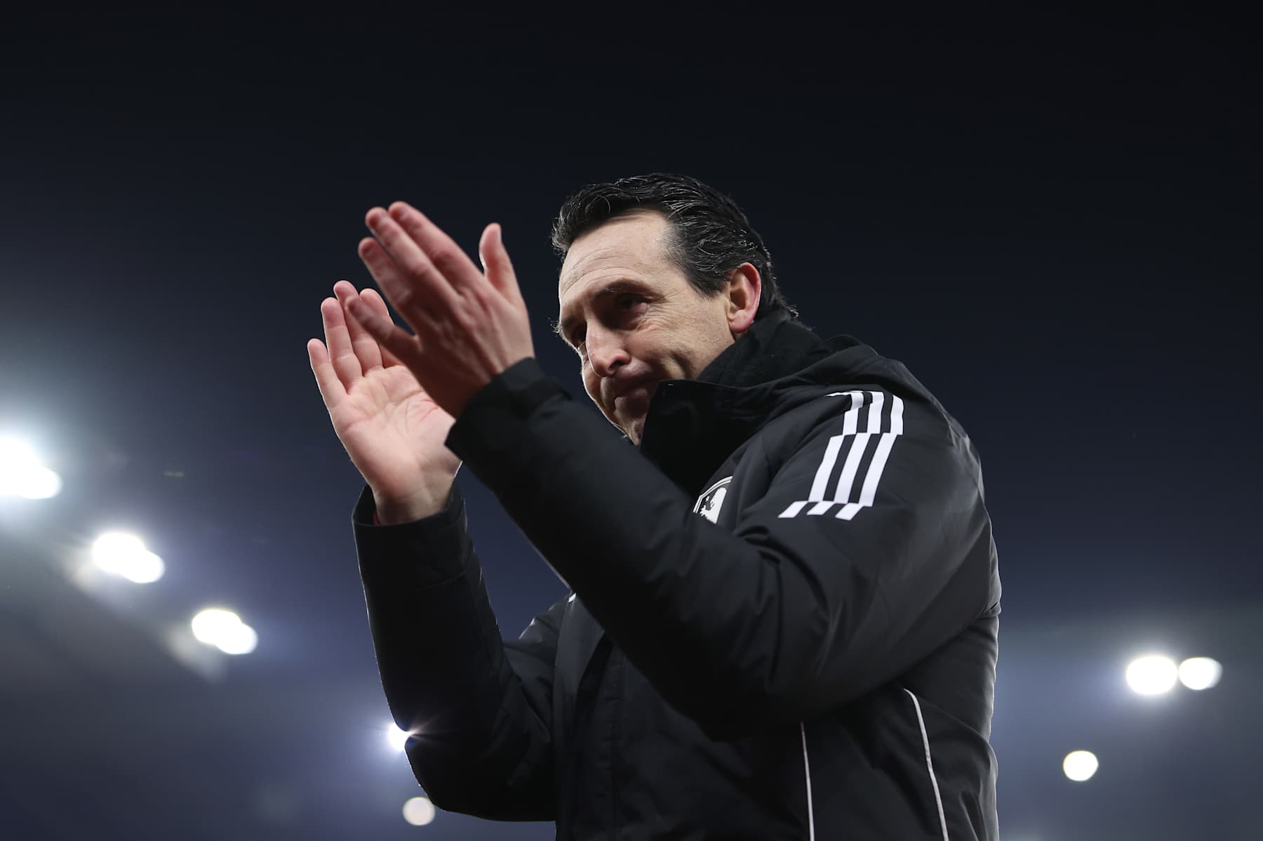 BIRMINGHAM, ENGLAND - JANUARY 10: Unai Emery, Manager of Aston Villa, applauds the fans after the team's victory in the Emirates FA Cup Third Round match between Aston Villa and West Ham United at Villa Park on January 10, 2025 in Birmingham, England. (Photo by Aston Villa/Aston Villa FC via Getty Images) BIRMINGHAM, ENGLAND - JANUARY 10: Unai Emery, Manager of Aston Villa, applauds the fans after the team's victory in the Emirates FA Cup Third Round match between Aston Villa and West Ham United at Villa Park on January 10, 2025 in Birmingham, England. (Photo by Aston Villa/Aston Villa FC via Getty Images)