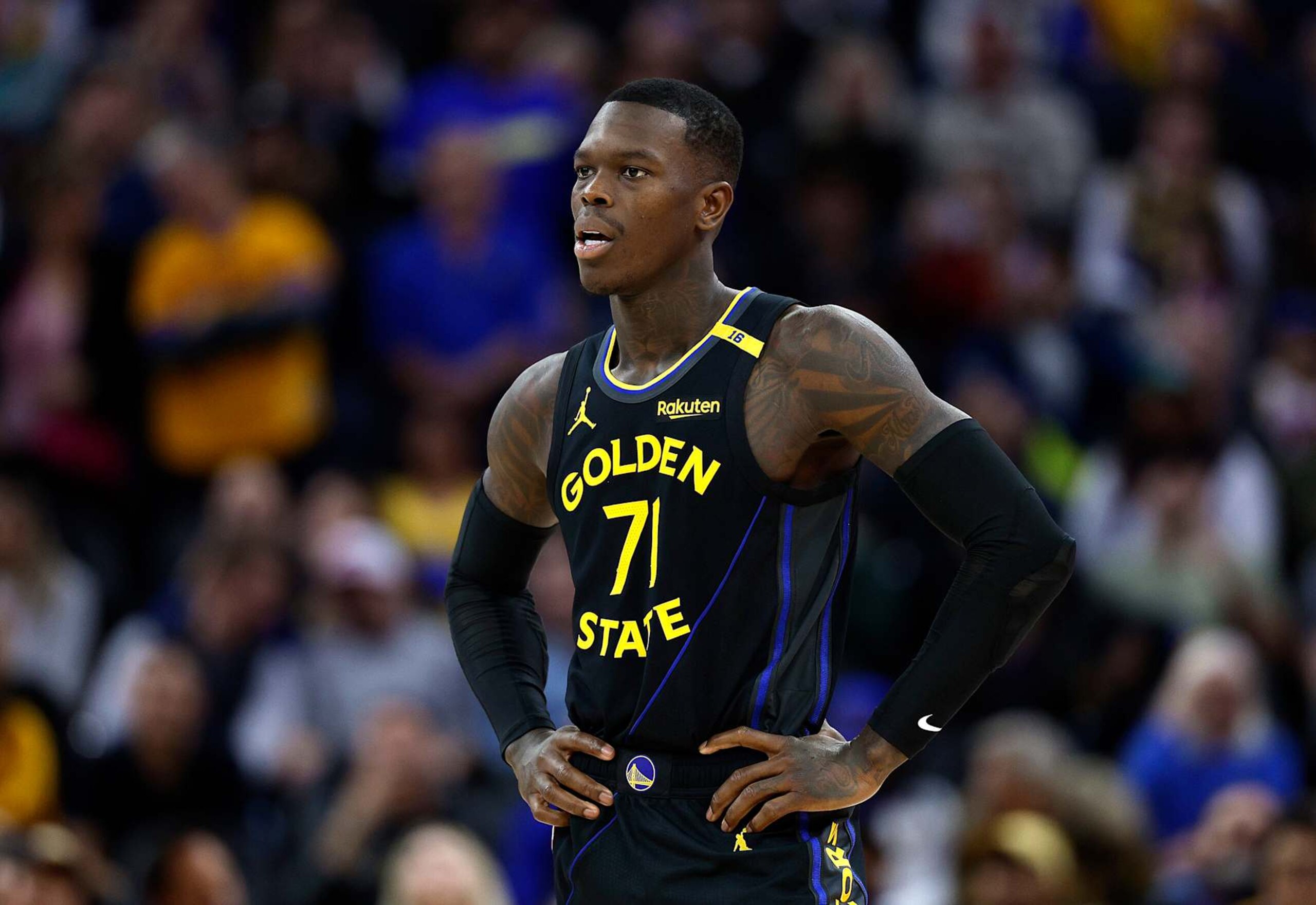SAN FRANCISCO, CALIFORNIA - FEBRUARY 03: Dennis Schroder #71 of the Golden State Warriors looks on against the Orlando Magic during the second half of an NBA basketball game at Chase Center on February 03, 2025 in San Francisco, California. NOTE TO USER: User expressly acknowledges and agrees that, by downloading and or using this photograph, User is consenting to the terms and conditions of the Getty Images License Agreement. (Photo by Thearon W. Henderson/Getty Images) SAN FRANCISCO, CALIFORNIA - FEBRUARY 03: Dennis Schroder #71 of the Golden State Warriors looks on against the Orlando Magic during the second half of an NBA basketball game at Chase Center on February 03, 2025 in San Francisco, California. NOTE TO USER: User expressly acknowledges and agrees that, by downloading and or using this photograph, User is consenting to the terms and conditions of the Getty Images License Agreement. (Photo by Thearon W. Henderson/Getty Images)