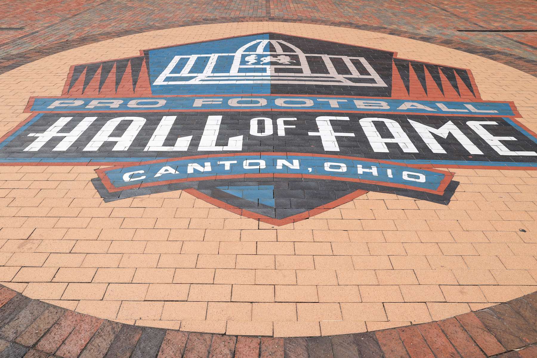 CANTON, OH - JUNE 17: The Pro Football Hall of Fame logo on the concourse of the Tom Benson Hall of Fame Stadium prior to the  USFL game between the Pittsburgh Maulers and New Jersey Generals on June 17, 2023, at the Tom Benson Hall of Fame Stadium in Canton, OH. (Photo by Frank Jansky/Icon Sportswire via Getty Images)