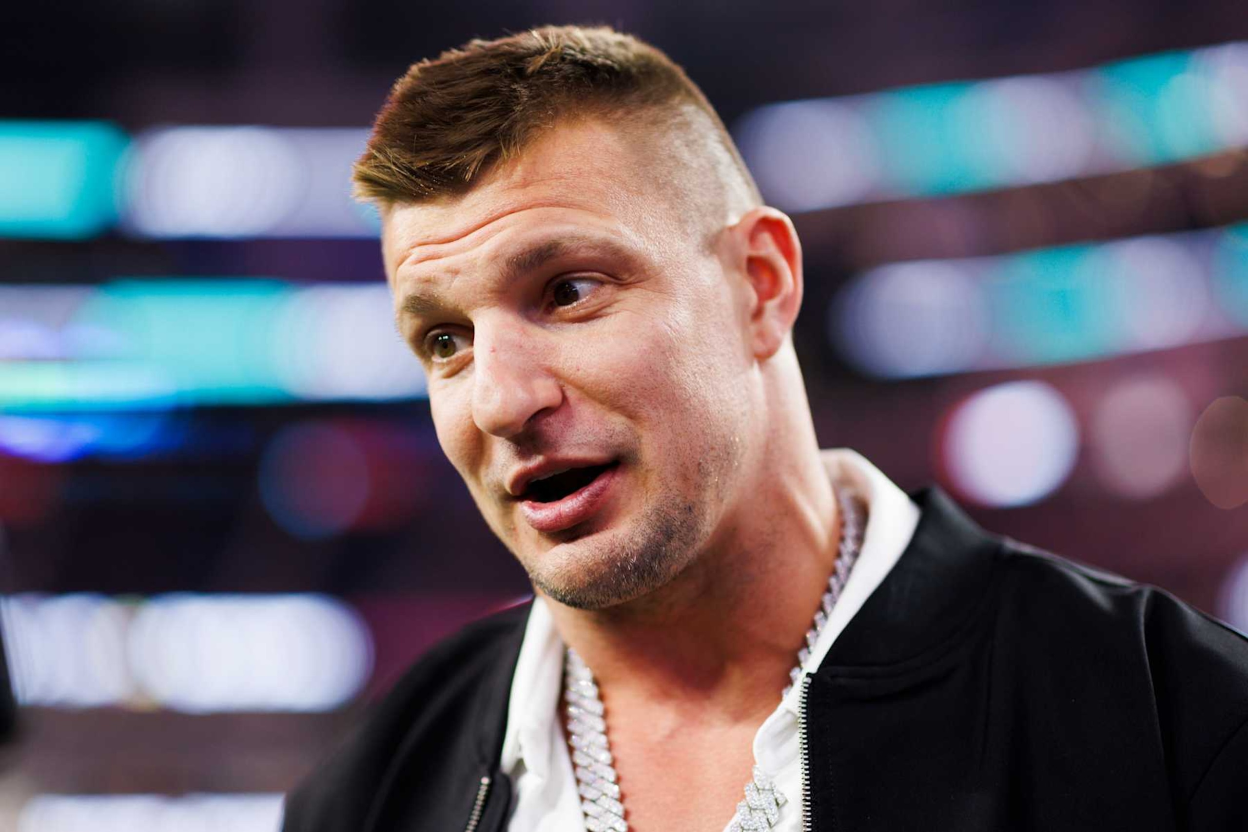 INGLEWOOD, CALIFORNIA - DECEMBER 18: Rob Gronkowski on the sideline during the first half between California Golden Bears and UNLV Rebels at SoFi Stadium on December 18, 2024 in Inglewood, California. (Photo by Ric Tapia/Getty Images)