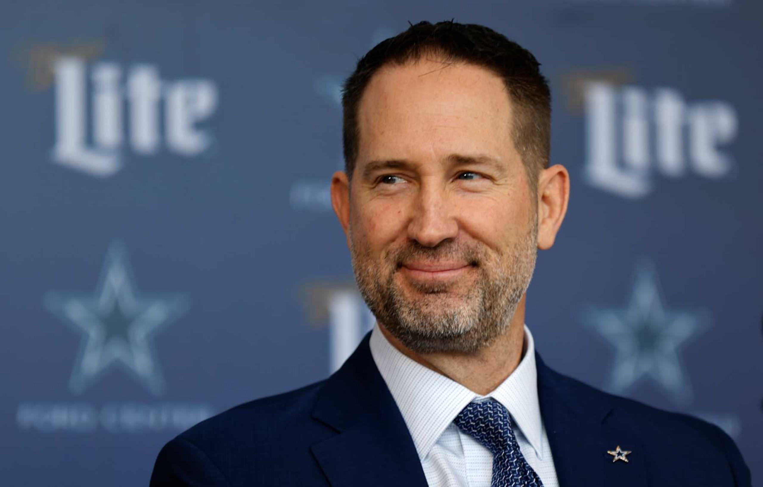 FRISCO, TEXAS - JANUARY 27:  Brian Schottenheimer is introduced as the new head coach of the Dallas Cowboys at The Star in Frisco on January 27, 2025 in Frisco, Texas. (Photo by Ron Jenkins/Getty Images)