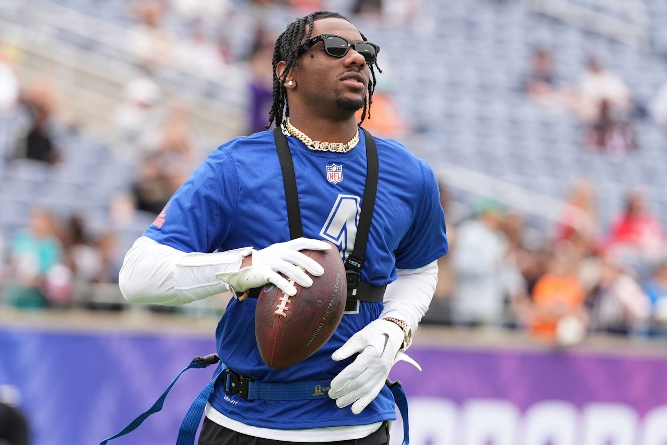 ORLANDO, FLORIDA - JANUARY 26: Malik Nabers #1 of the New York Giants and NFC runs up field during practice prior to the Pro Bowl Games at Camping World Stadium on February 1, 2025 in Orlando, Florida. (Photo by Perry Knotts/Getty Images) ORLANDO, FLORIDA - JANUARY 26: Malik Nabers #1 of the New York Giants and NFC runs up field during practice prior to the Pro Bowl Games at Camping World Stadium on February 1, 2025 in Orlando, Florida. (Photo by Perry Knotts/Getty Images)