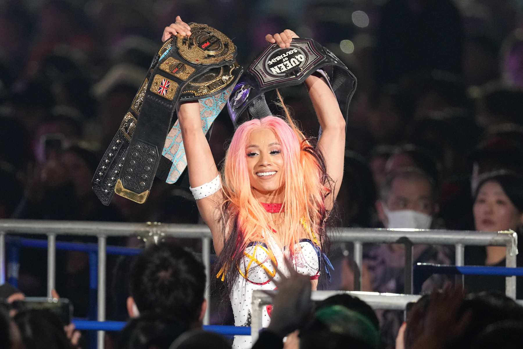 TOKYO, JAPAN - JANUARY 05: Mercedes Mone celebrates the victory during the New Japan Pro-Wrestling - Wrestle Dynasty at Tokyo Dome on January 05, 2025 in Tokyo, Japan. (Photo by Etsuo Hara/Getty Images)