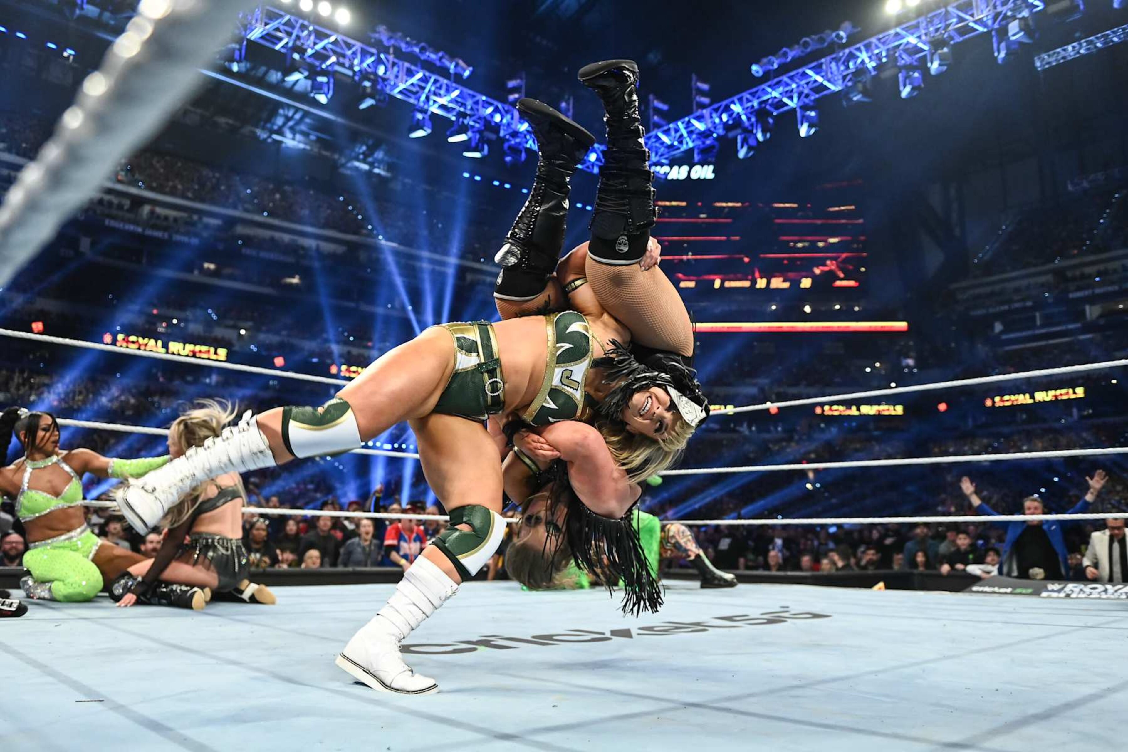 INDIANAPOLIS, INDIANA - FEBRUARY 01: Jordynne Grace in action against Piper Niven during Royal Rumble at Lucas Oil Stadium on February 1, 2025 in Indianapolis, Indiana. (Photo by Andrew Timms/WWE via Getty Images)