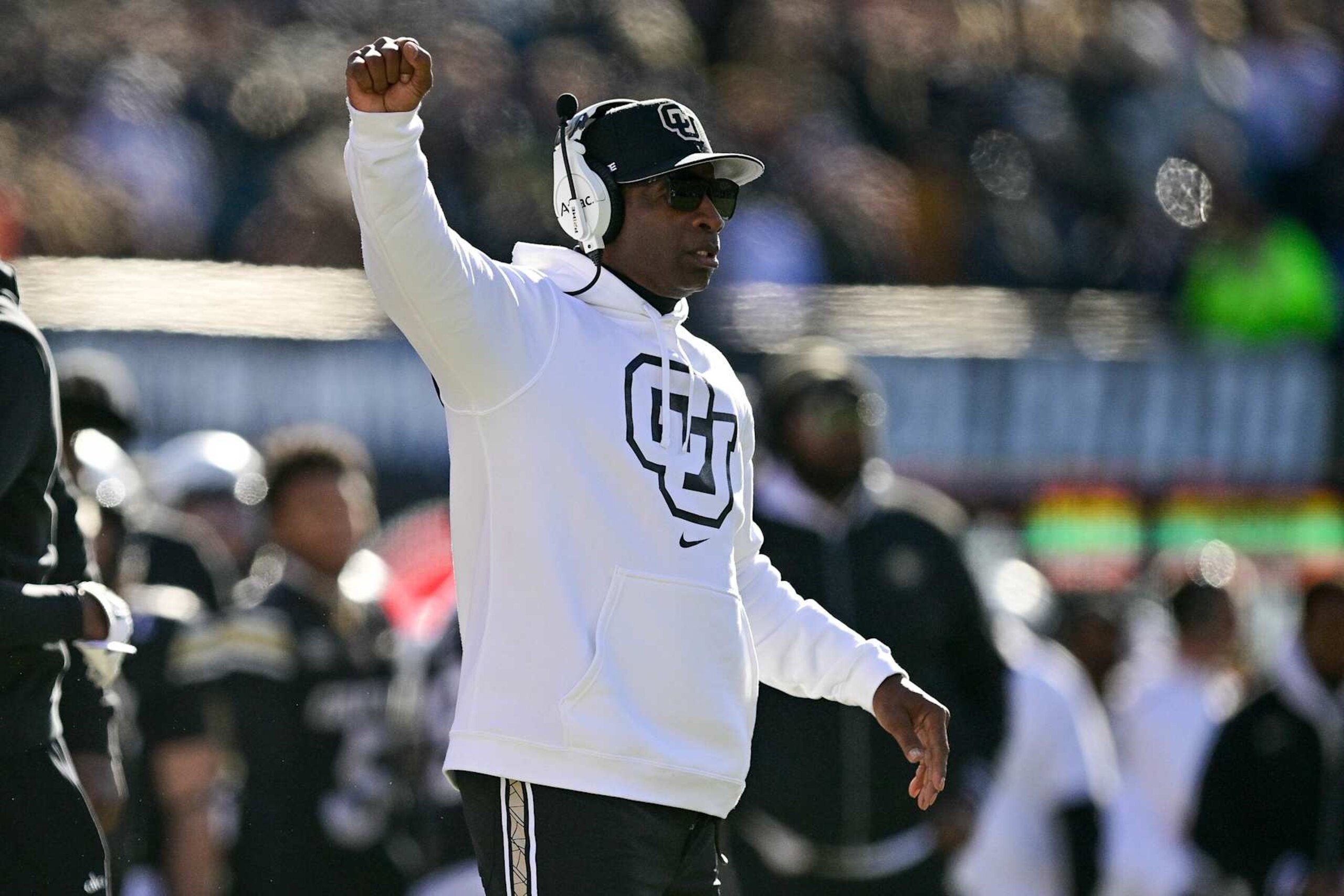 BOULDER, CO - NOVEMBER 29:  Head coach Deion Sanders of the Colorado Buffaloes looks on during a game against the Oklahoma State Cowboys at Folsom Field on November 29, 2024 in Boulder, Colorado. (Photo by Dustin Bradford/Getty Images)