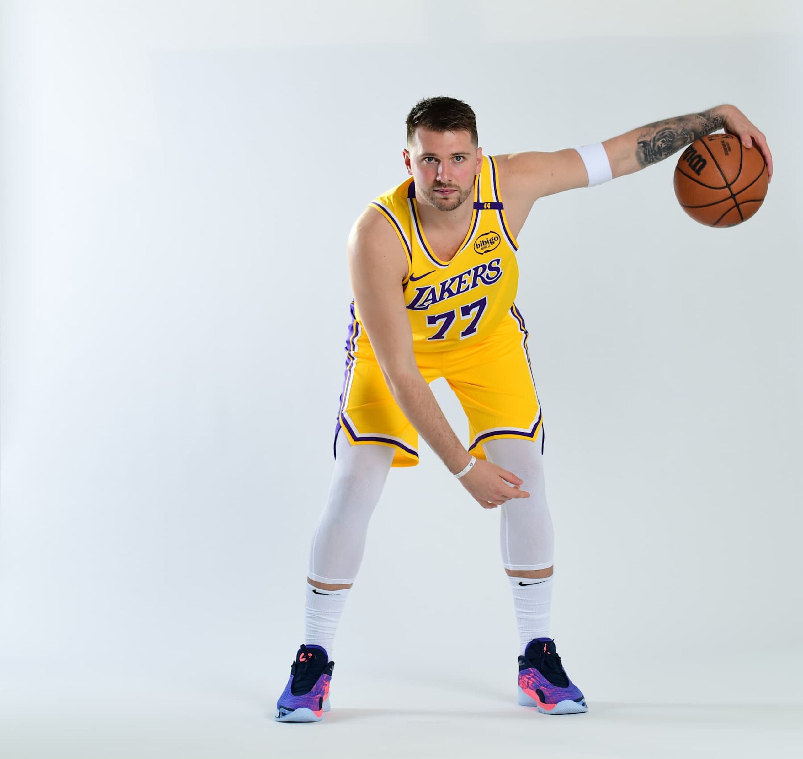 EL SEGUNDO, CA - FEBRUARY 5:  Luka Doncic #77 of the Los Angeles Lakers poses for a portrait on February 5, 2025 at UCLA Health Training Center in El Segundo, California. NOTE TO USER: User expressly acknowledges and agrees that, by downloading and or using this photograph, User is consenting to the terms and conditions of the Getty Images License Agreement. Mandatory Copyright Notice: Copyright 2025 NBAE (Photo by Adam Pantozzi/NBAE via Getty Images)