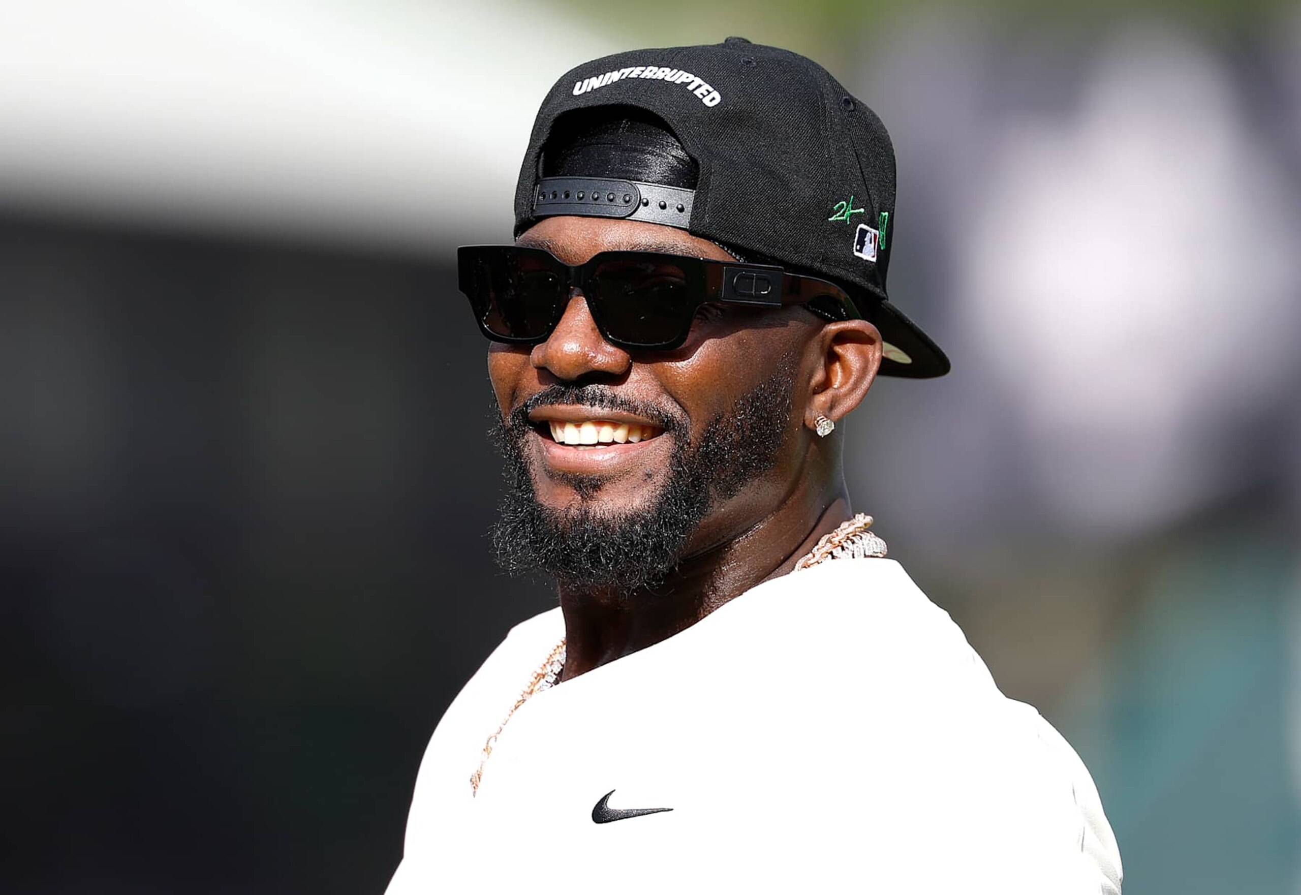 BIRMINGHAM, ALABAMA - JUNE 19: Dez Bryant looks on during batting practice at the Barnstorm Birmingham Celebrity Softball Game between the Say Heys and the Hammers at Rickwood Field on June 19, 2024 in Birmingham, Alabama. (Photo by Thearon W. Henderson/Getty Images) BIRMINGHAM, ALABAMA - JUNE 19: Dez Bryant looks on during batting practice at the Barnstorm Birmingham Celebrity Softball Game between the Say Heys and the Hammers at Rickwood Field on June 19, 2024 in Birmingham, Alabama. (Photo by Thearon W. Henderson/Getty Images)