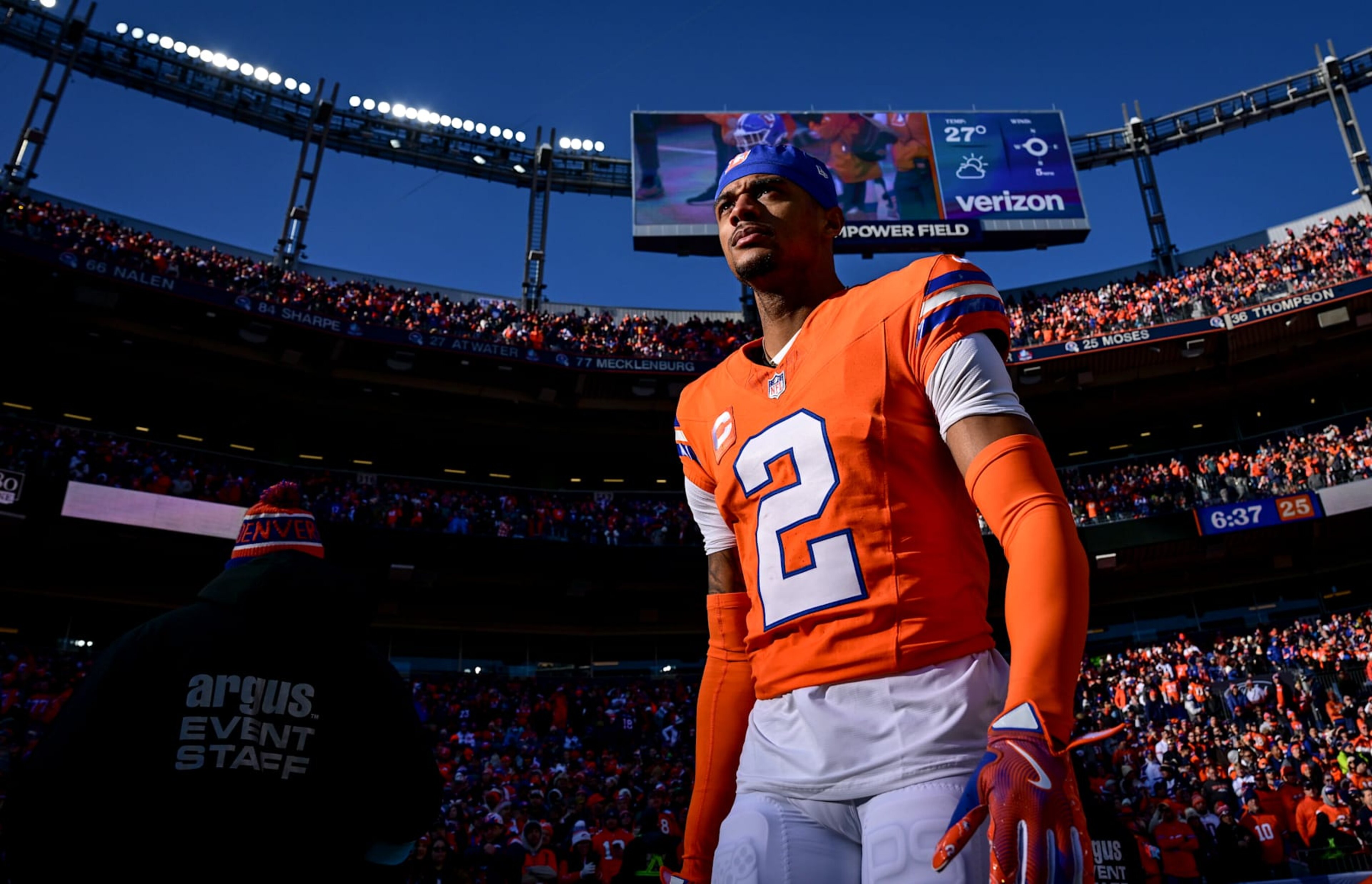 DENVER, CO - JANUARY 5: Pat Surtain II (2) of the Denver Broncos walks on the field before the first quarter against the Kansas City Chiefs at Empower Field at Mile High on Sunday, January 5, 2025. (Photo by AAron Ontiveroz/The Denver Post) DENVER, CO - JANUARY 5: Pat Surtain II (2) of the Denver Broncos walks on the field before the first quarter against the Kansas City Chiefs at Empower Field at Mile High on Sunday, January 5, 2025. (Photo by AAron Ontiveroz/The Denver Post)