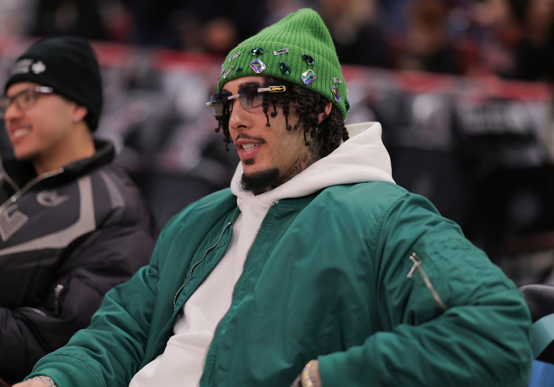CHICAGO, IL - JANUARY 17: LiAngelo Ball watches warm-ups prior to a game against the Charlotte Hornets and the Chicago Bulls on January 17, 2025 at the United Center in Chicago, Illinois. (Photo by Melissa Tamez/Icon Sportswire via Getty Images)