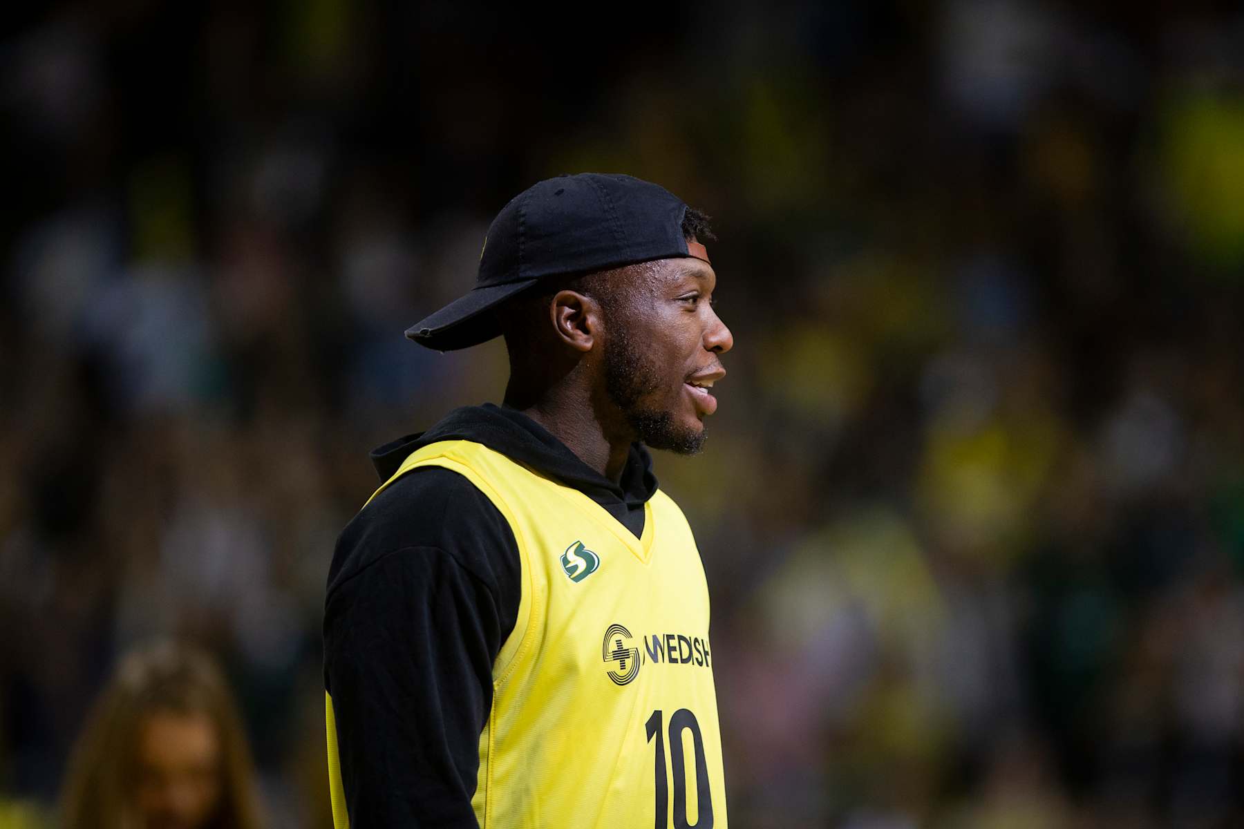 SEATTLE, WA - SEPTEMBER 09:  Basketball player Nate Robinson, a Seattle native, is recognized by the crowd during a time out in Game 2 of the WNBA Finals at KeyArena on September 9, 2018 in Seattle, Washington. The Seattle Storm beat the Washington Mystics 75-73. (Photo by Lindsey Wasson/Getty Images)