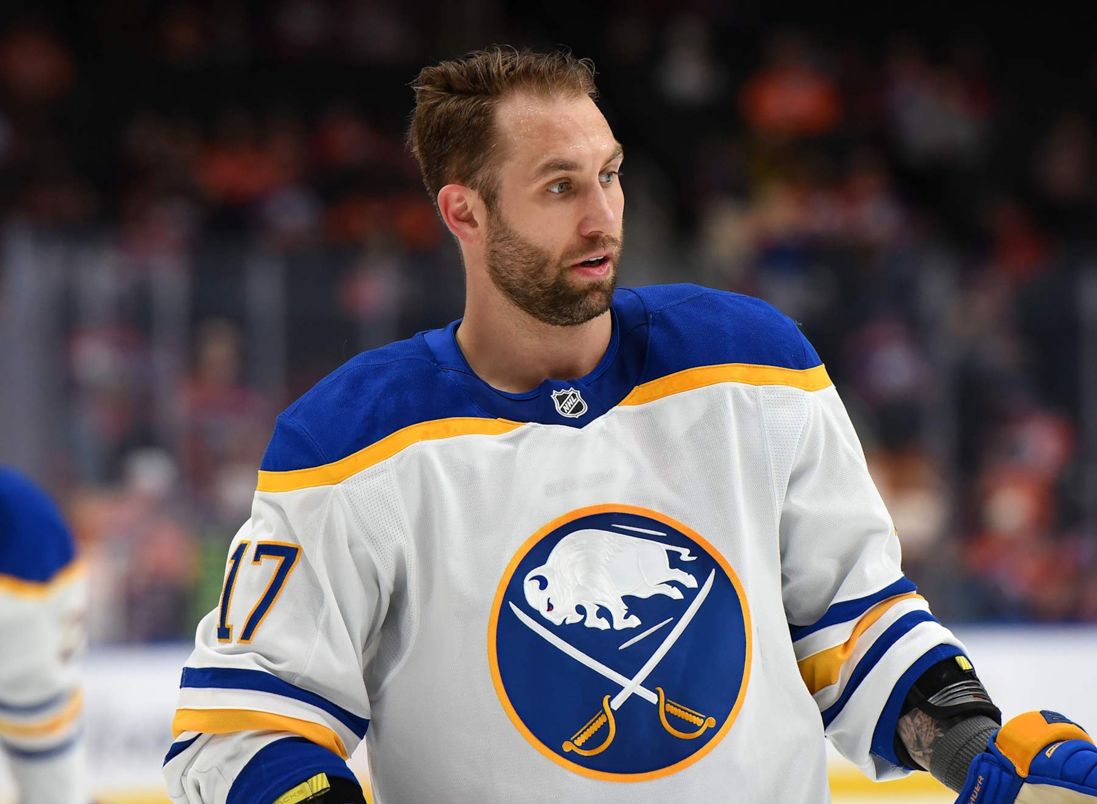 EDMONTON, CANADA - JANUARY 25: Jason Zucker #17 of the Buffalo Sabres warms up prior to the game against the Edmonton Oilers at Rogers Place on January 25, 2025, in Edmonton, Alberta, Canada. (Photo by Leila Devlin/Getty Images) EDMONTON, CANADA - JANUARY 25: Jason Zucker #17 of the Buffalo Sabres warms up prior to the game against the Edmonton Oilers at Rogers Place on January 25, 2025, in Edmonton, Alberta, Canada. (Photo by Leila Devlin/Getty Images)