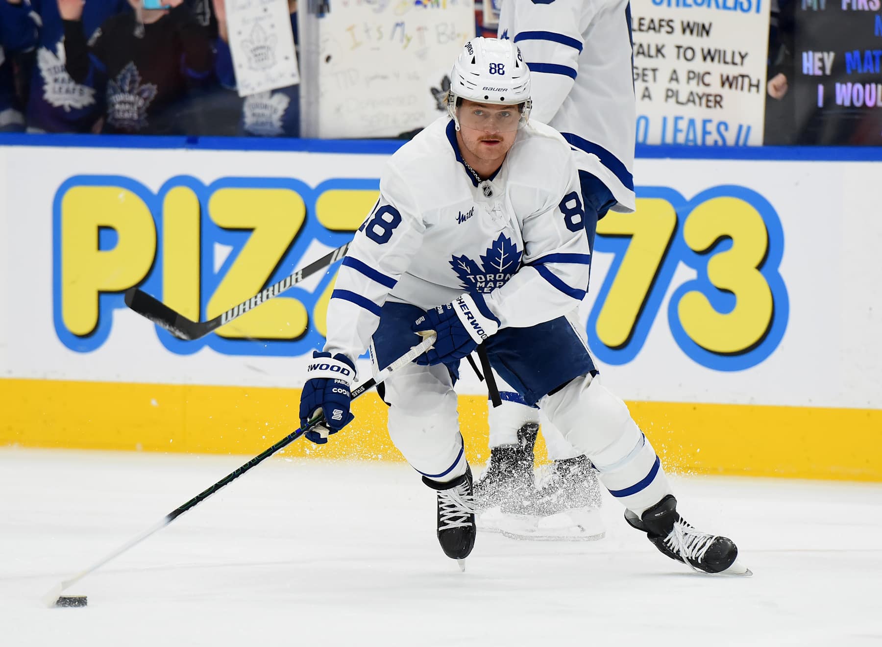 EDMONTON, CANADA - FEBRUARY 1: William Nylander #88 of the Toronto Maple Leafs warms up prior to the game against the Edmonton Oilers at Rogers Place on February 1, 2025 in Edmonton, Alberta, Canada. (Photo by Leila Devlin/Getty Images)