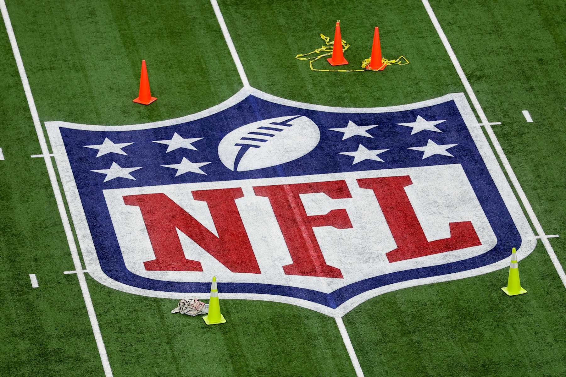 NEW ORLEANS, LA - FEBRUARY 08: The NFL logo is painted midfield ahead of Super Bowl LIX between the Kansas City Chiefs and the Philadelphia Eagles on February 8, 2025, at the Ceasars Superdome in New Orleans, LA. (Photo by David Buono/Icon Sportswire via Getty Images)