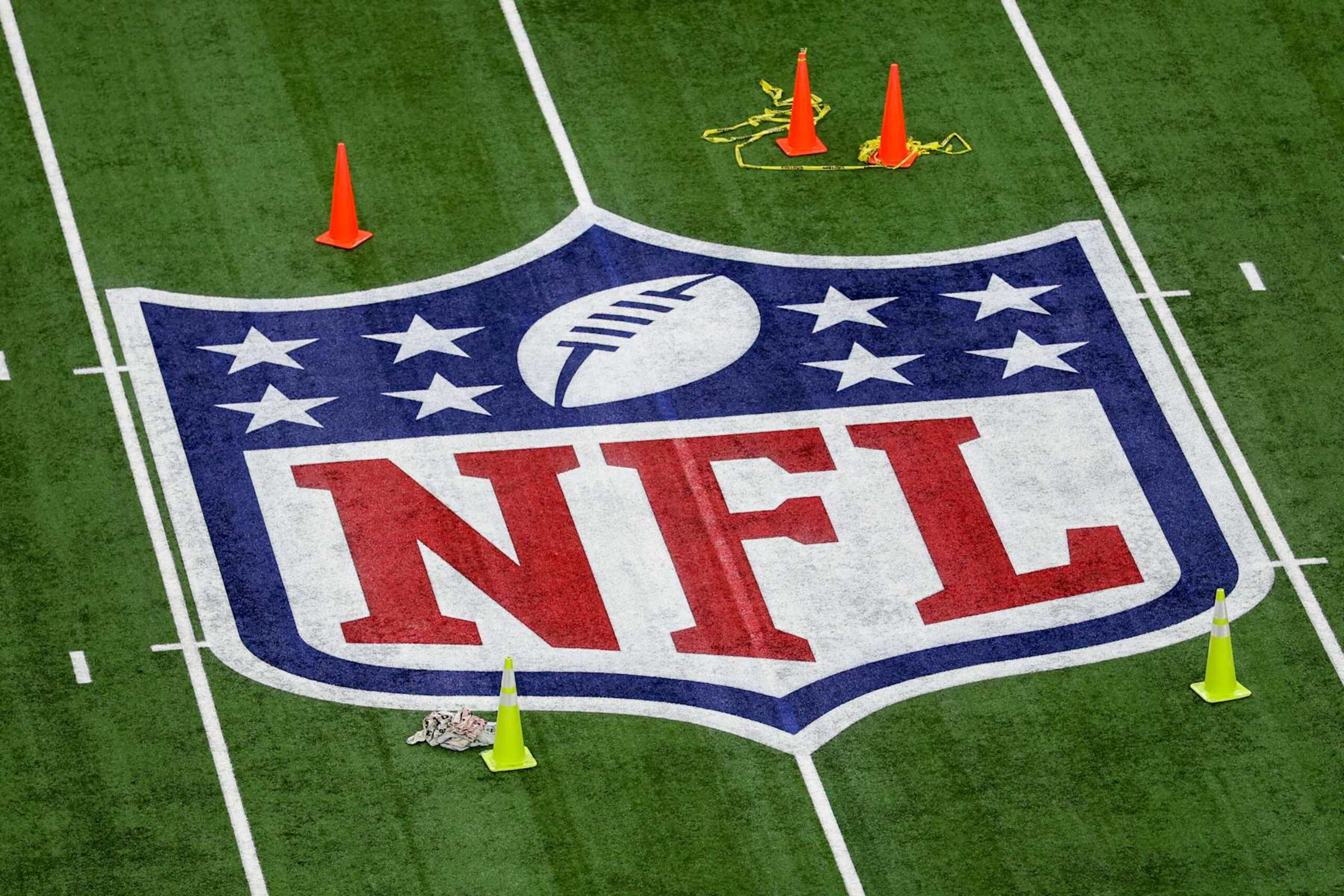 NEW ORLEANS, LA - FEBRUARY 08: The NFL logo is painted midfield ahead of Super Bowl LIX between the Kansas City Chiefs and the Philadelphia Eagles on February 8, 2025, at the Ceasars Superdome in New Orleans, LA. (Photo by David Buono/Icon Sportswire via Getty Images)