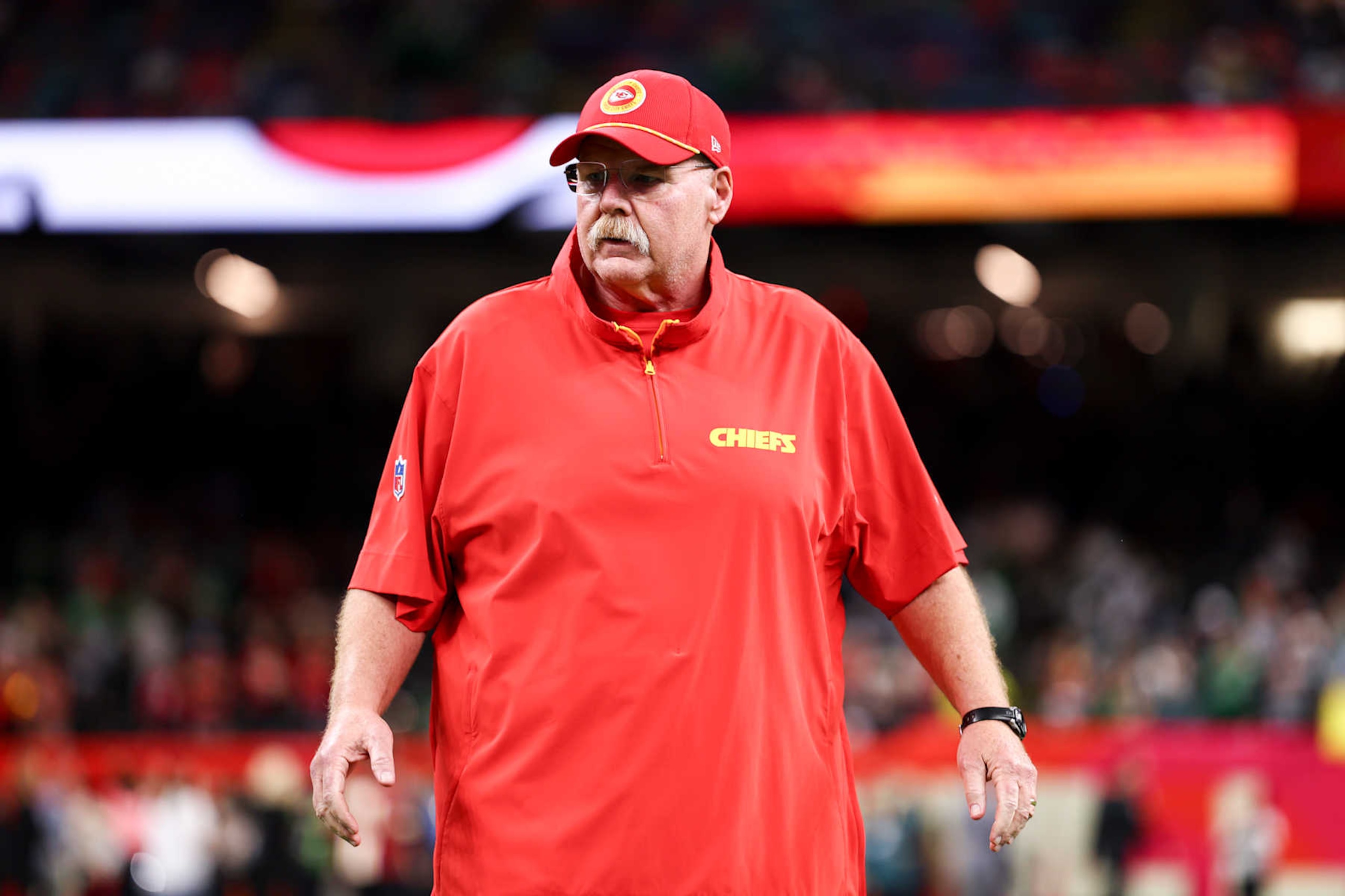 NEW ORLEANS, LOUISIANA - FEBRUARY 09: Kansas City Chiefs head coach Andy Reid walks on the field before Super Bowl LIX against the Philadelphia Eagles at Caesars Superdome on February 9, 2025 in New Orleans, Louisiana. (Photo by Kevin Sabitus/Getty Images) NEW ORLEANS, LOUISIANA - FEBRUARY 09: Kansas City Chiefs head coach Andy Reid walks on the field before Super Bowl LIX against the Philadelphia Eagles at Caesars Superdome on February 9, 2025 in New Orleans, Louisiana. (Photo by Kevin Sabitus/Getty Images)