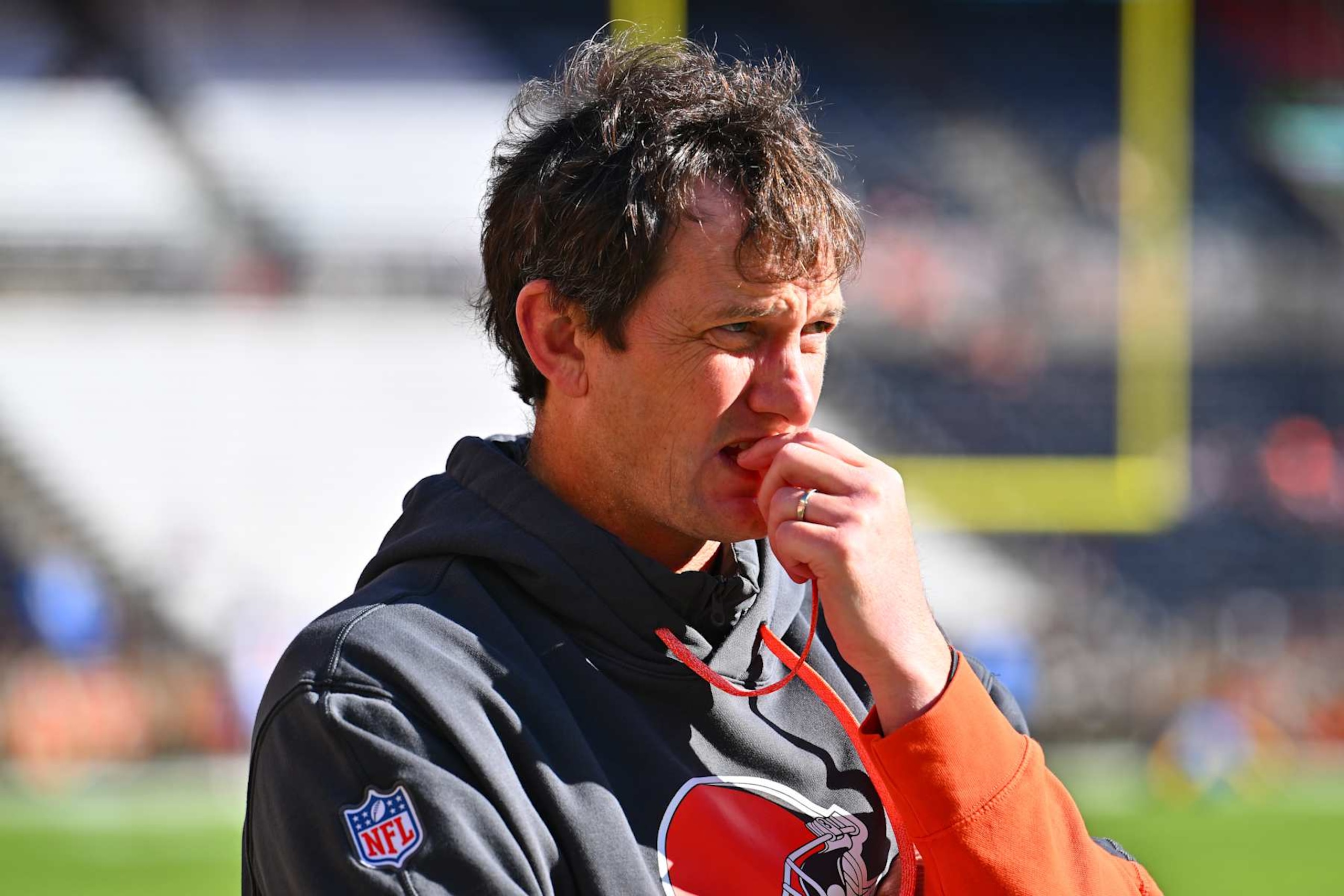 CLEVELAND, OHIO - NOVEMBER 03: Offensive coordinator Ken Dorsey of the Cleveland Browns looks on prior to a game against the Los Angeles Chargers at Huntington Bank Field on November 03, 2024 in Cleveland, Ohio. (Photo by Jason Miller/Getty Images)