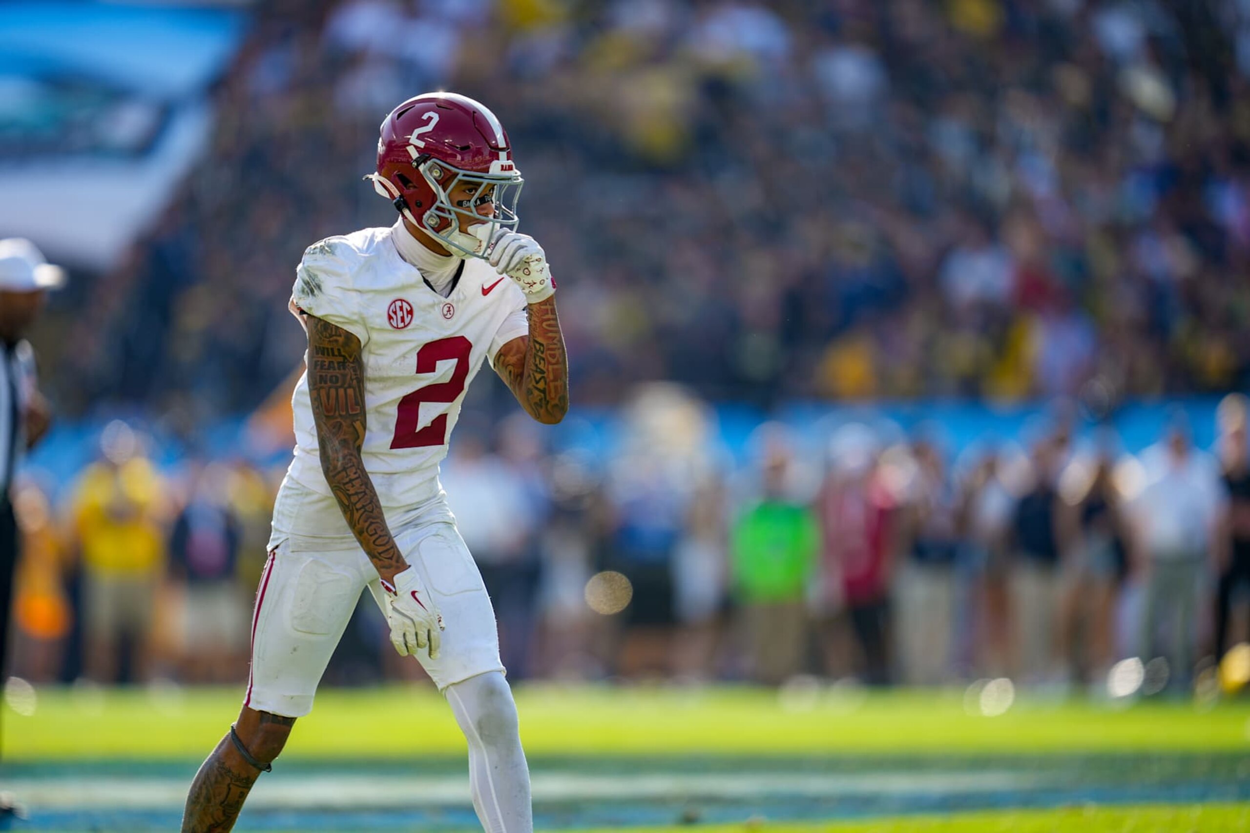 TAMPA, FL - DECEMBER 31: Alabama Crimson Tide wide receiver Ryan Williams (2) looks ahead during the ReliaQuest Bowl between the Alabama Crimson Tide and the Michigan Wolverines, December 31, 2024 at Raymond James Stadium in Tampa, Florida. (Photo by Ricky Bowden/Icon Sportswire via Getty Images) TAMPA, FL - DECEMBER 31: Alabama Crimson Tide wide receiver Ryan Williams (2) looks ahead during the ReliaQuest Bowl between the Alabama Crimson Tide and the Michigan Wolverines, December 31, 2024 at Raymond James Stadium in Tampa, Florida. (Photo by Ricky Bowden/Icon Sportswire via Getty Images)