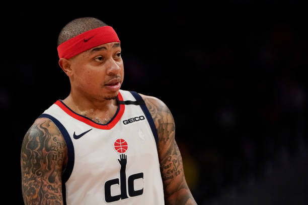 WASHINGTON, DC - FEBRUARY 03: Isaiah Thomas #4 of the Washington Wizards looks on against the Golden State Warriors in the first half at Capital One Arena on February 03, 2020 in Washington, DC. NOTE TO USER: User expressly acknowledges and agrees that, by downloading and or using this photograph, User is consenting to the terms and conditions of the Getty Images License Agreement. (Photo by Patrick McDermott/Getty Images)