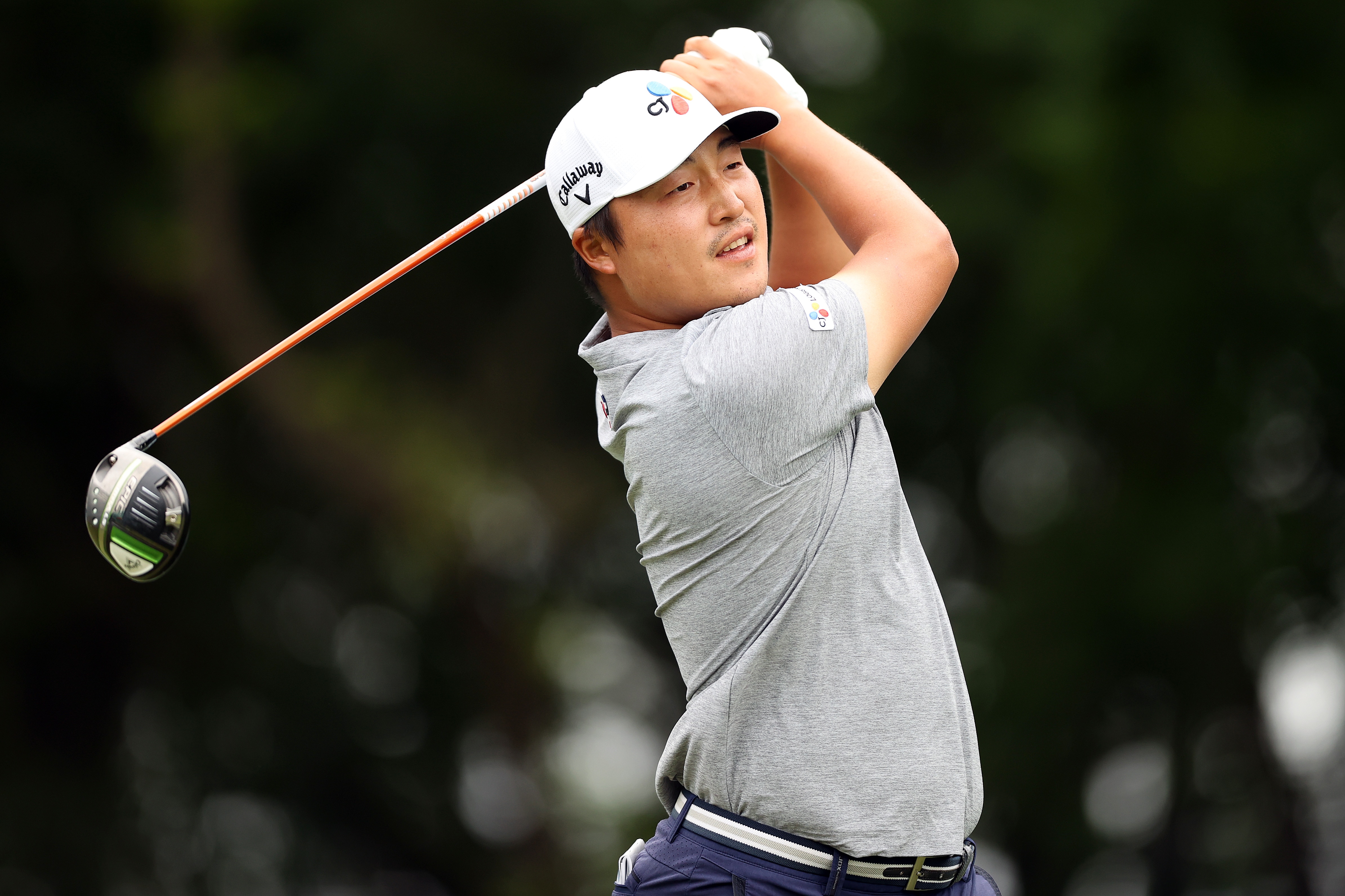 MCKINNEY, TEXAS - MAY 16: K.H. Lee hits his tee shot on the 2nd hole during the final round of the AT&T Byron Nelson at TPC Craig Ranch on May 16, 2021 in McKinney, Texas. (Photo by Matthew Stockman/Getty Images)