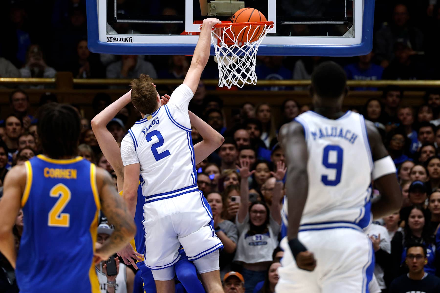 DURHAM, NORTH CAROLINA - JANUARY 7: Cooper Flagg #2 of the Duke Blue Devils dunks the ball against the Pittsburgh Panthers during the second half at Cameron Indoor Stadium on January 7, 2025 in Durham, North Carolina. (Photo by Lance King/Getty Images) DURHAM, NORTH CAROLINA - JANUARY 7: Cooper Flagg #2 of the Duke Blue Devils dunks the ball against the Pittsburgh Panthers during the second half at Cameron Indoor Stadium on January 7, 2025 in Durham, North Carolina. (Photo by Lance King/Getty Images)