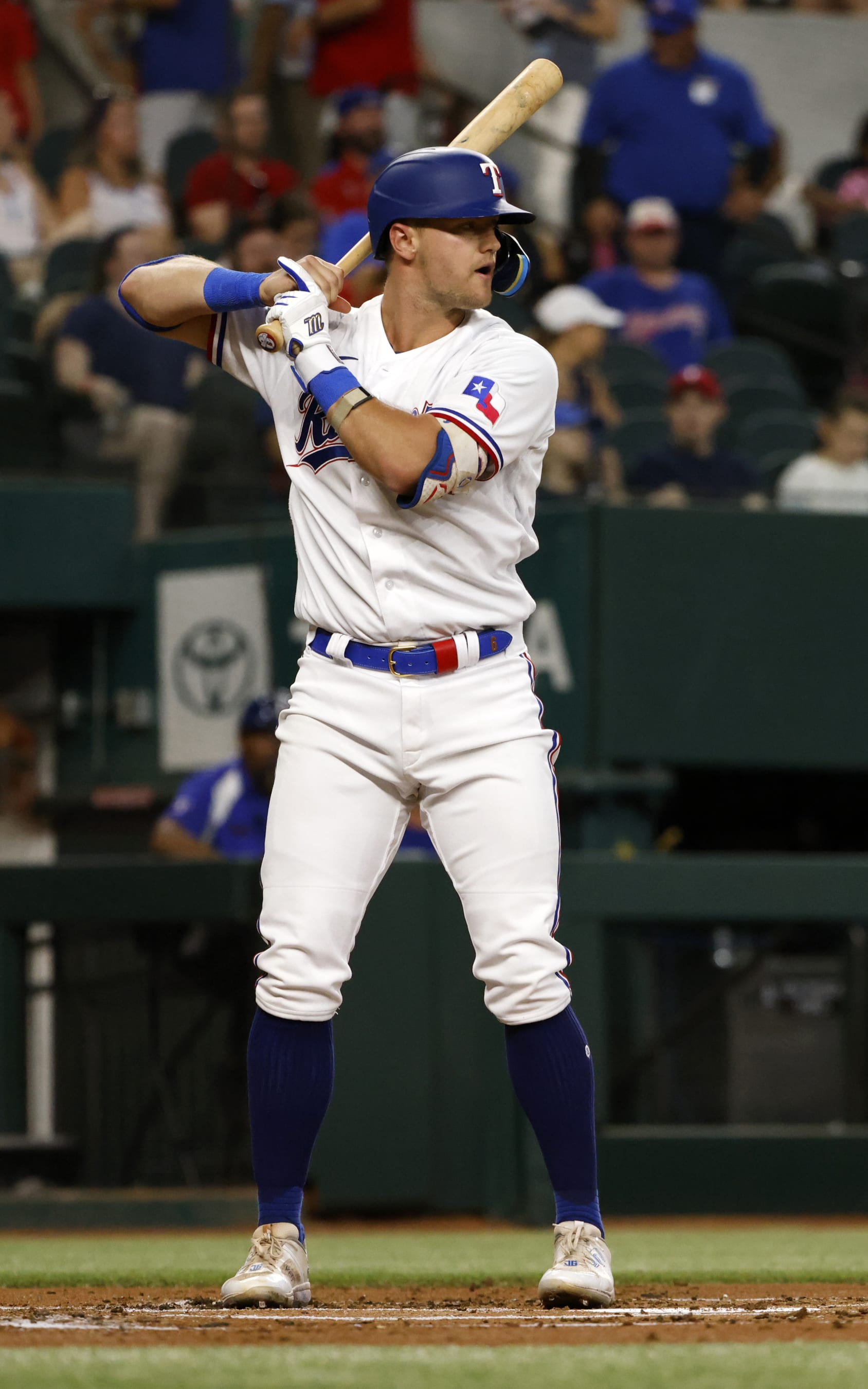 ARLINGTON, TX - JUNE 26: Josh Jung #6 of the Texas Rangers bats against the Detroit Tigers at Globe Life Field on June 26, 2023 in Arlington, Texas. (Photo by Ron Jenkins/Getty Images)