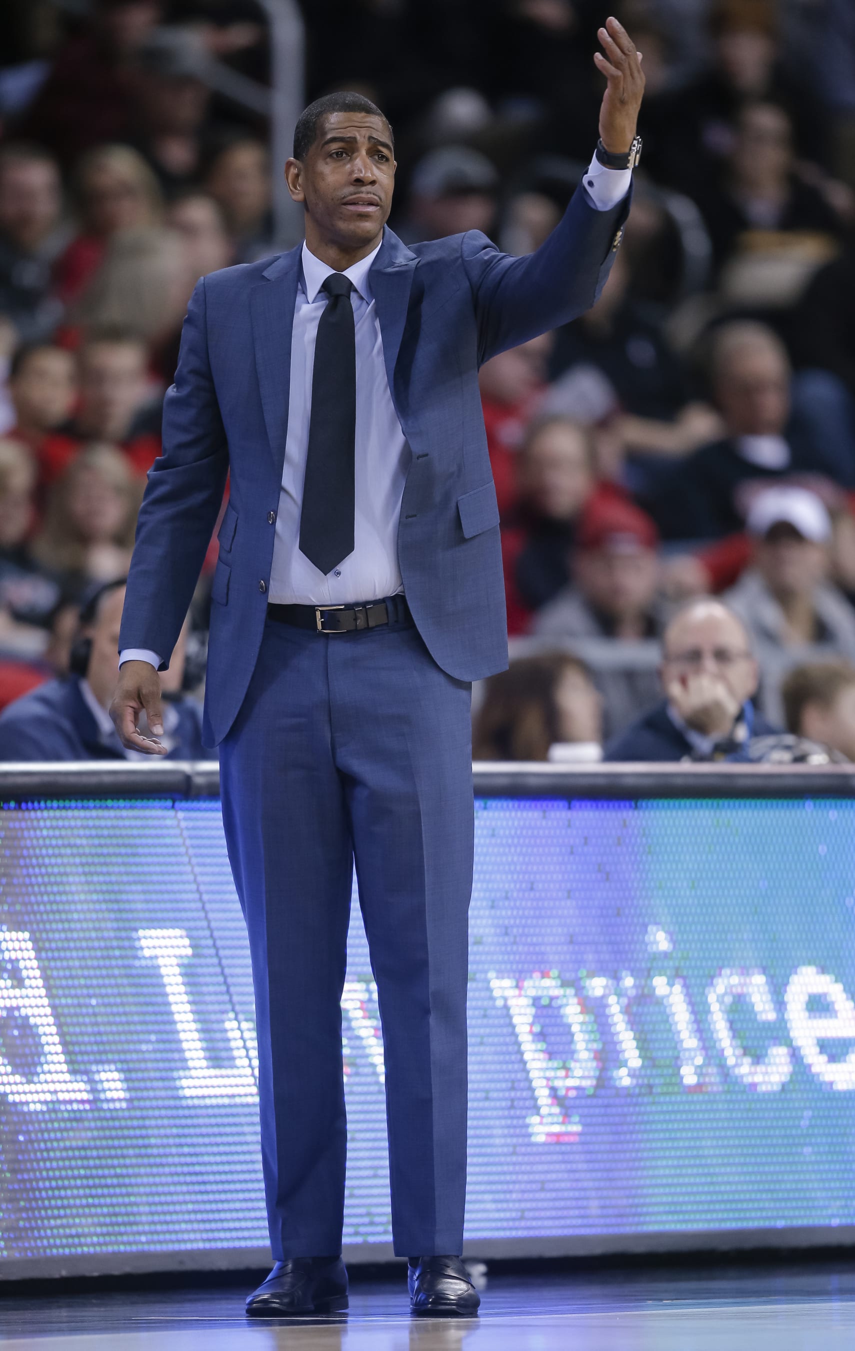 HIGHLAND HEIGHTS, KY - FEBRUARY 22: Head coach Kevin Ollie of the Connecticut Huskies is seen during the game against the Cincinnati Bearcats at BB&T Arena on February 22, 2018 in Highland Heights, Ohio. (Photo by Michael Hickey/Getty Images) 