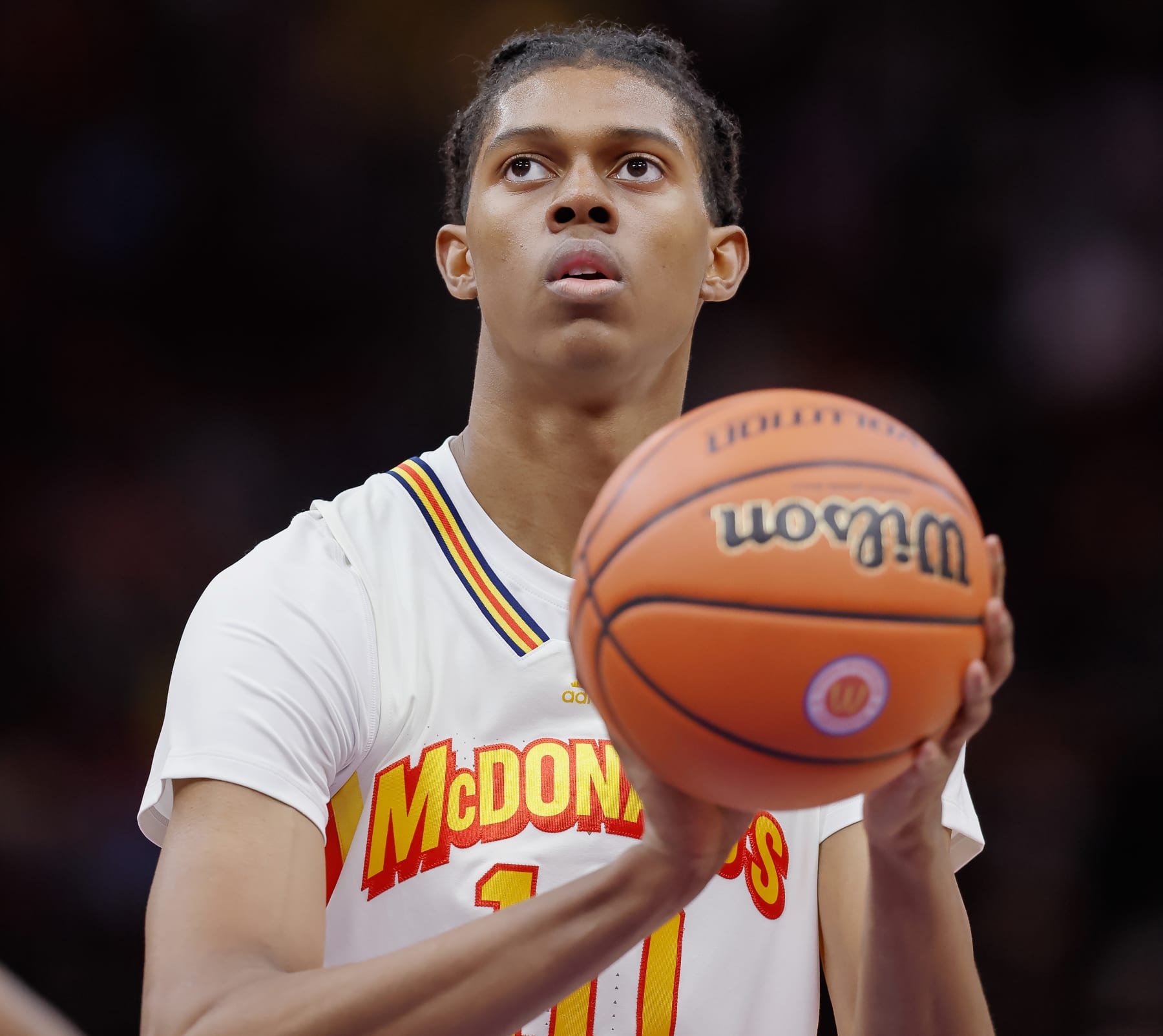 HOUSTON, TX - MARCH 28: Cody Williams #10 of McDonald's All American Boys East is seen during the McDonalds All American Basketball Games at Toyota Center on March 28, 2023 in Houston, Texas. (Photo by Michael Hickey/Getty Images)