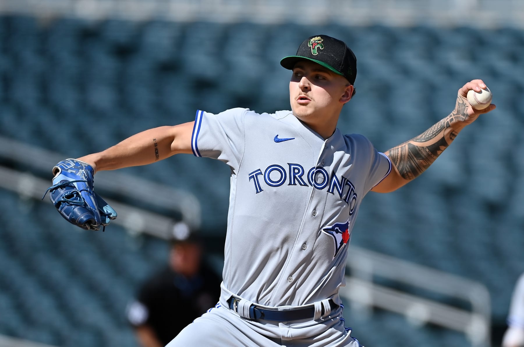GOODYEAR, AZ - OCTOBER 14: Ricky Tiedemann #34 of the Surprise Saguaros pitches during the game between the Surprise Saguaros and the Mesa Solar Sox at Goodyear Ballpark on Saturday, October 14, 2023 in Goodyear, Arizona. (Photo by Norm Hall/MLB Photos via Getty Images)