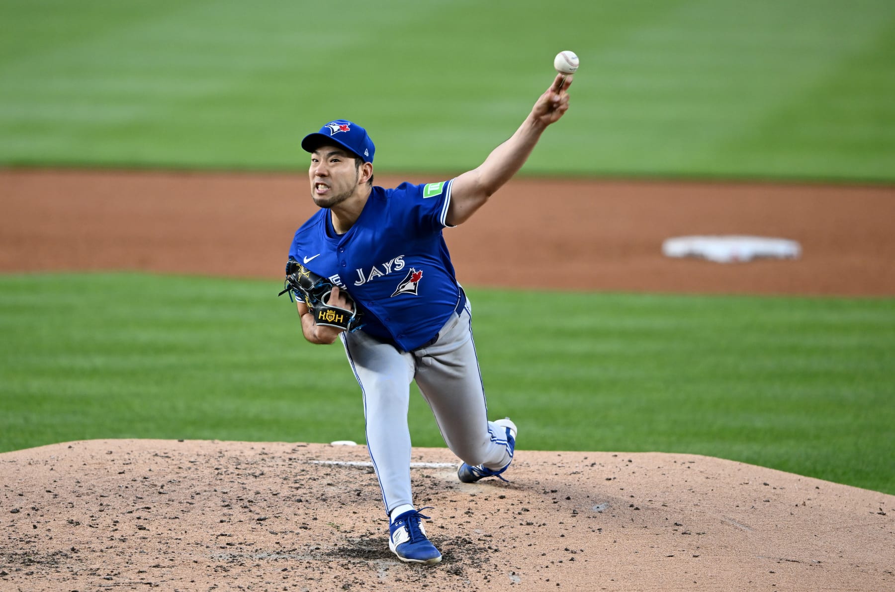 WASHINGTON, DC - MAY 03: Yusei Kikuchi #16 of the Toronto Blue Jays pitches against the Washington Nationals at Nationals Park on May 03, 2024 in Washington, DC.  (Photo by G Fiume/Getty Images)