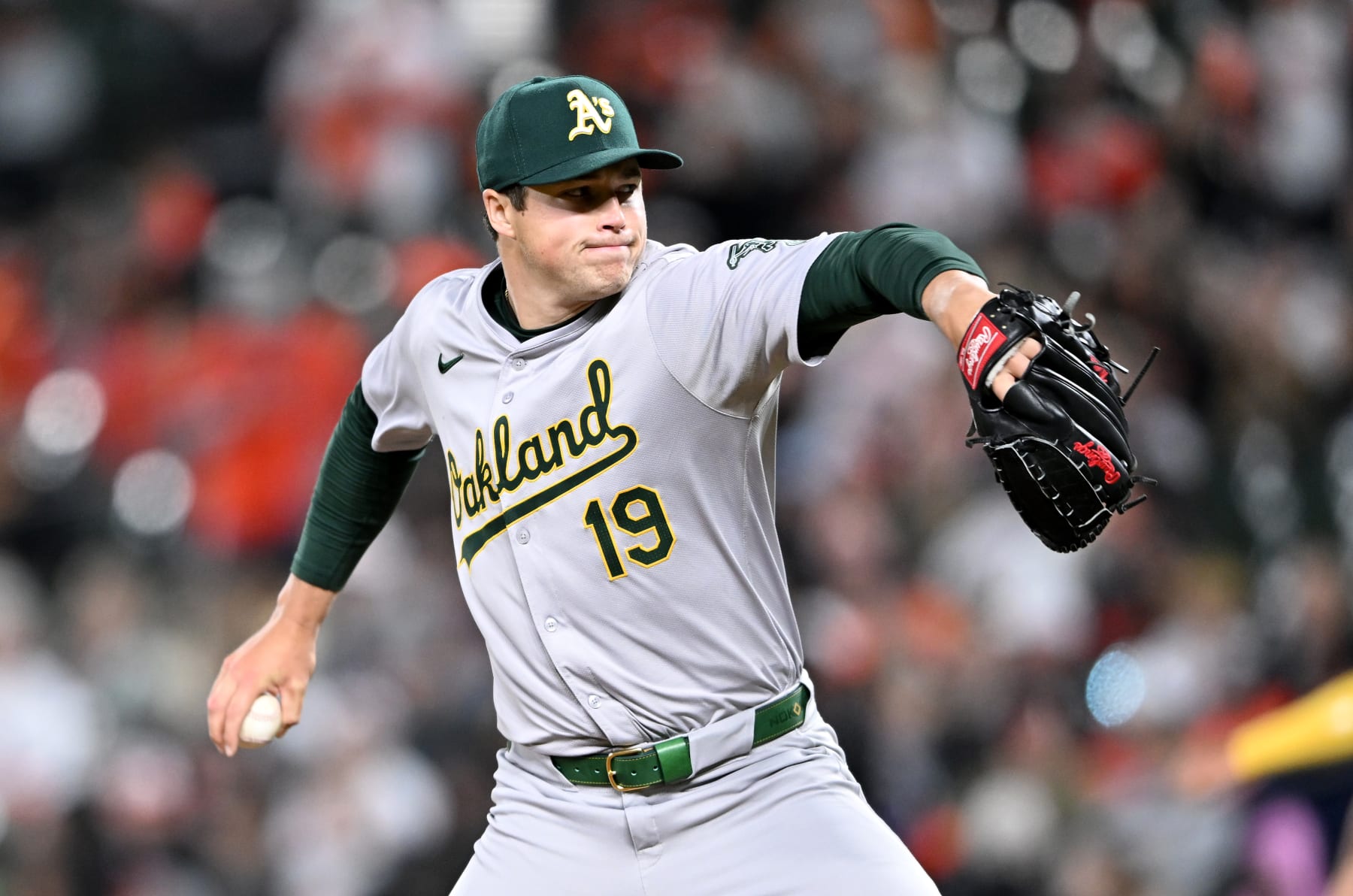 BALTIMORE, MARYLAND - APRIL 26: Mason Miller #19 of the Oakland Athletics pitches against the Baltimore Orioles at Oriole Park at Camden Yards on April 26, 2024 in Baltimore, Maryland. (Photo by G Fiume/Getty Images)