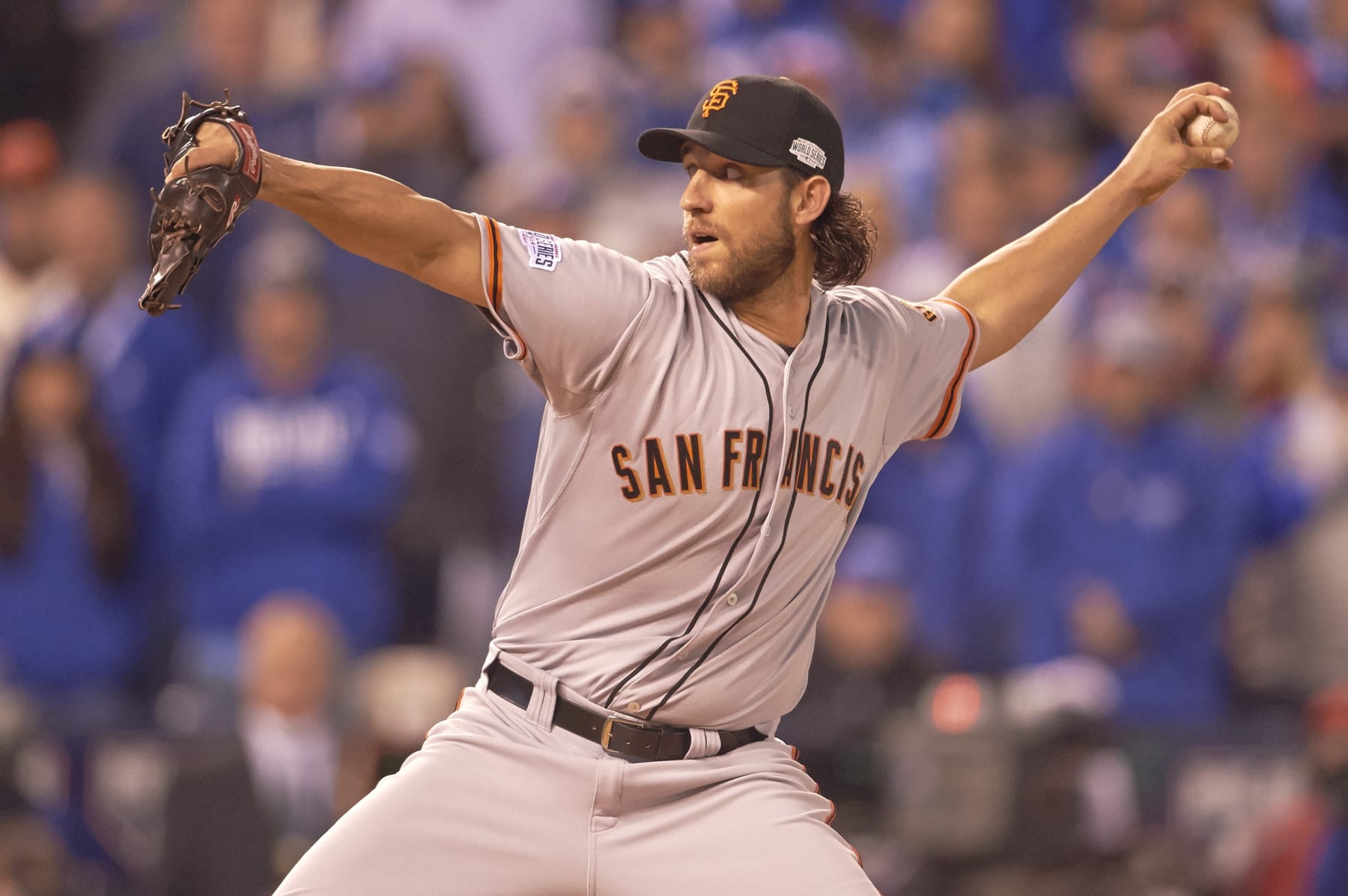 Baseball: World Series: San Francisco Giants Madison Bumgarner (40) in action, pitching vs Kansas City Royals at Kauffman Stadium. Game 7.
Kansas City, MO 10/29/2014
CREDIT: Robert Beck (Photo by Robert Beck /Sports Illustrated via Getty Images)
(Set Number: X158854 TK4 )