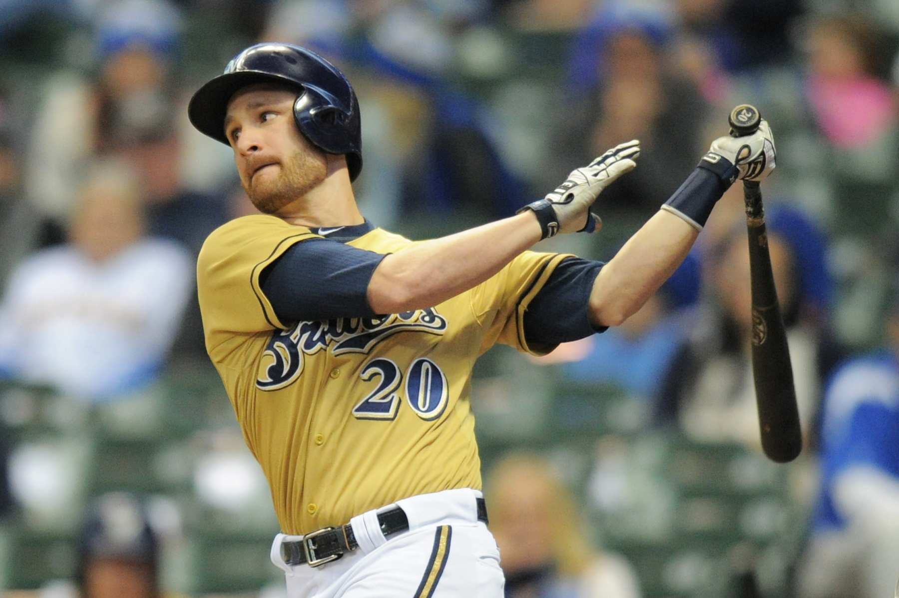 04 October 2015: Milwaukee Brewers Catcher Jonathan Lucroy (20) [7134] at bat during a game between the Chicago Cubs and Milwaukee Brewers at Miller Park in Milwaukee, WI. (Photo by Patrick Gorski/Icon Sportswire) (Photo by Patrick Gorski/Icon Sportswire/Corbis/Icon Sportswire via Getty Images)