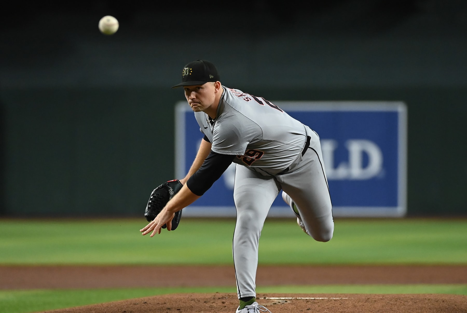 PHOENIX, ARIZONA - MAY 17: Tarik Skubal #29 of the Detroit Tigers delivers a warm up pitch against the Arizona Diamondbacks at Chase Field on May 17, 2024 in Phoenix, Arizona. (Photo by Norm Hall/Getty Images)