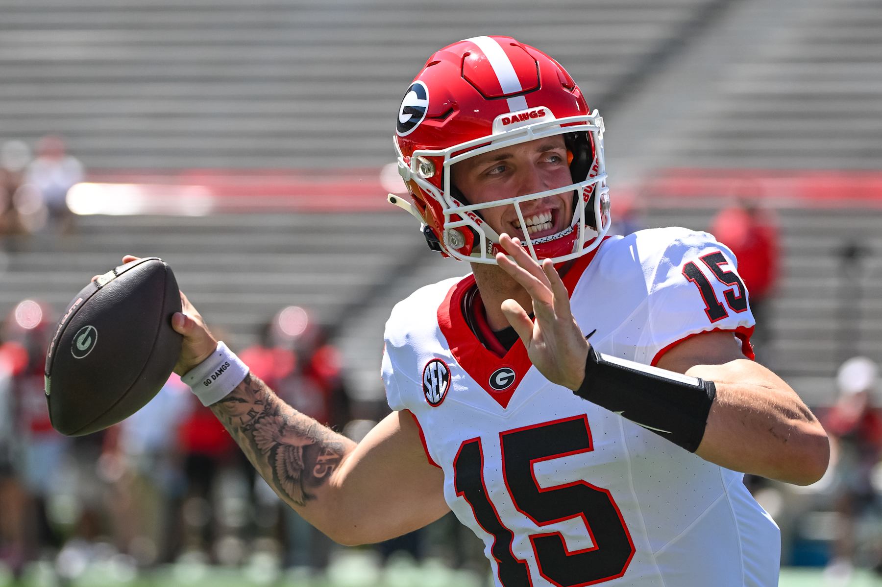 ATHENS, GA - APRIL 13:  Georgia Bulldogs QB Carson Beck (15) during the G-Day Red and Black Spring Game on April 13, 2024, at Sanford Stadium in Athens, GA. (Photo by John Adams/Icon Sportswire via Getty Images)