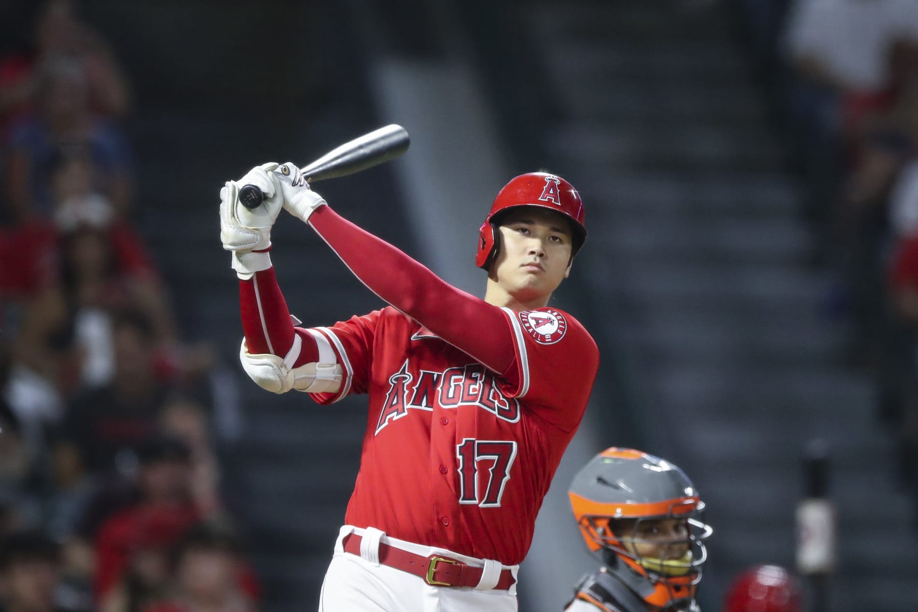 ANAHEIM, CALIFORNIA - SEPTEMBER 02: Shohei Ohtani #17 of the Los Angeles Angels steps up to bat in the seventh inning against the Houston Astros at Angel Stadium of Anaheim on September 02, 2022 in Anaheim, California. (Photo by Meg Oliphant/Getty Images)