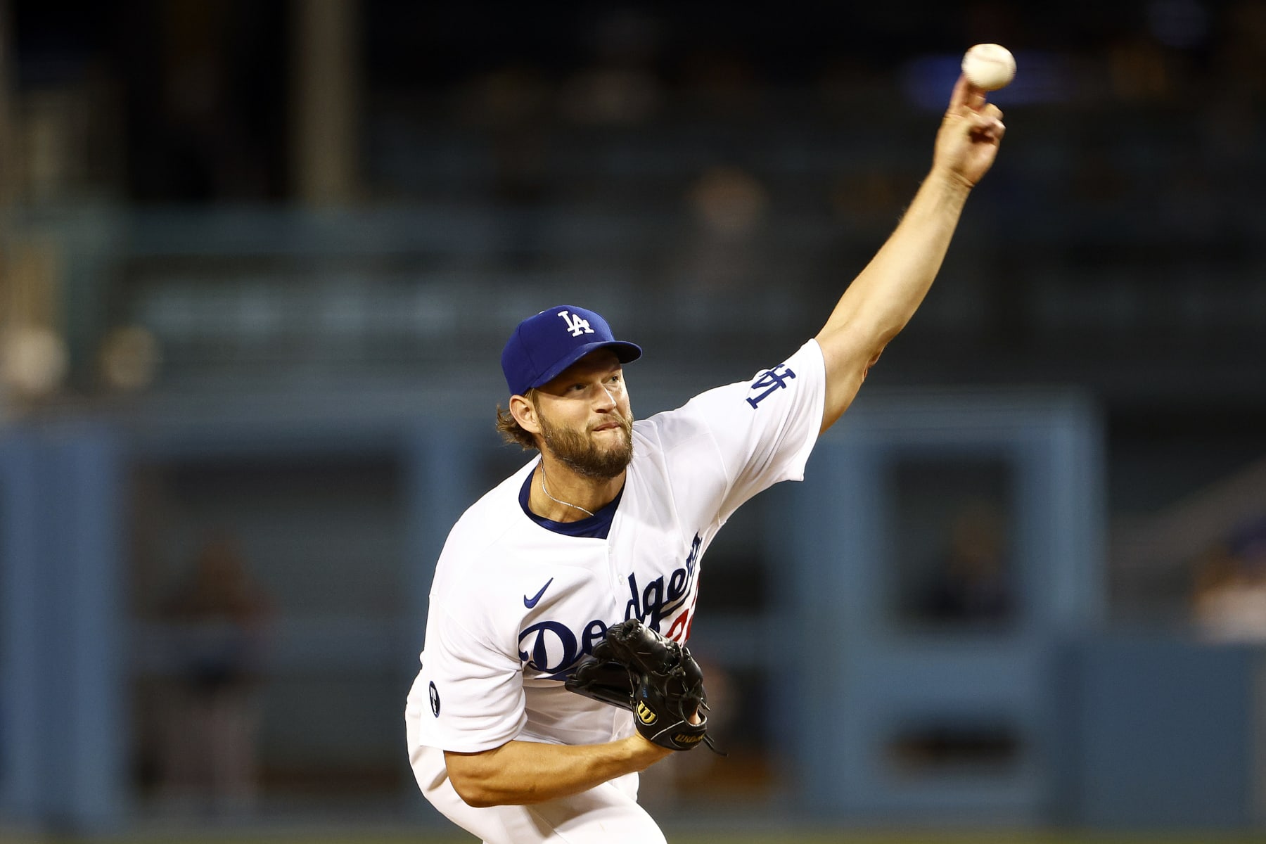 LOS ANGELES, CALIFORNIA - SEPTEMBER 19:   Clayton Kershaw #22 of the Los Angeles Dodgers at Dodger Stadium on September 19, 2022 in Los Angeles, California. (Photo by Ronald Martinez/Getty Images)
