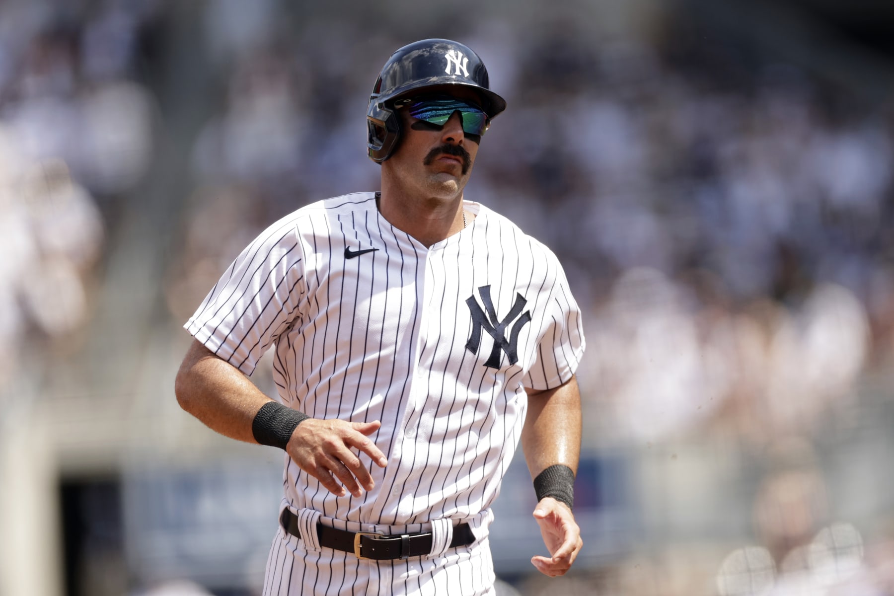 NEW YORK, NY - JULY 31: Matt Carpenter #24 of the New York Yankees runs against the Kansas City Royals during the second inning at Yankee Stadium on July 31, 2022 in the Bronx borough of New York City. (Photo by Adam Hunger/Getty Images)